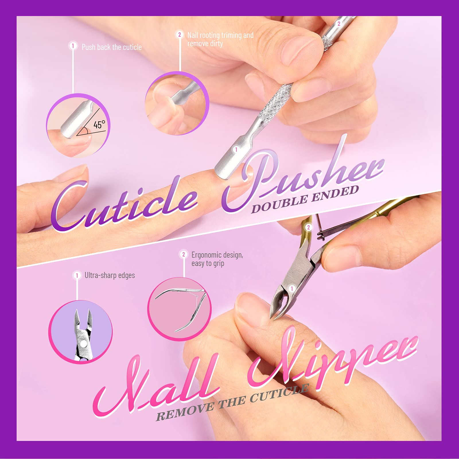 Teenitor Nail Gel Polish Dipping Powder Remover Tools Kit with Nail Clips Nail Remover Pads Cuticle Oil Nail Brushes Nail File B