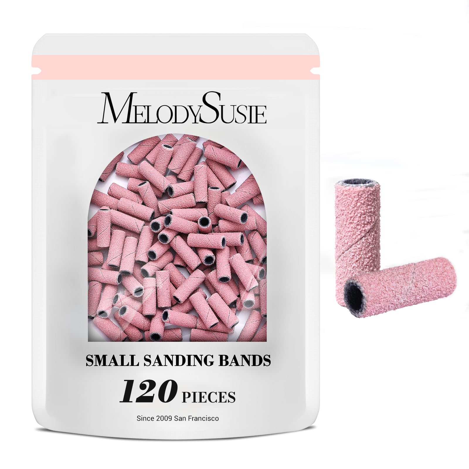 MelodySusie 120 Pcs Nail Drill Bits Small Sanding Bands for 3.1mm Mandrel Bit, 180 Fine Grit Nail File for Acrylic Nails Gel Man