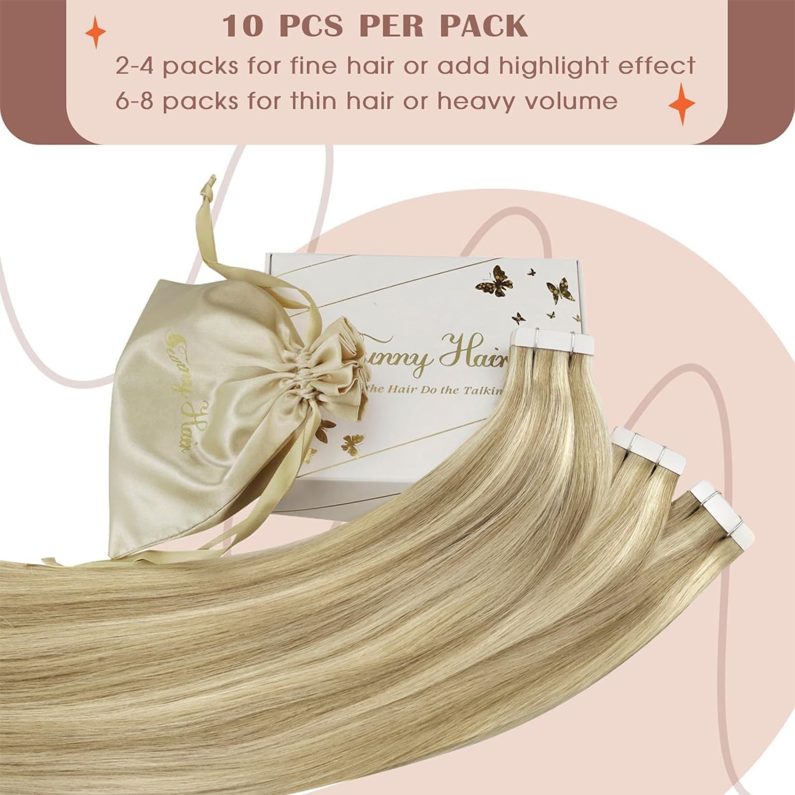 Sunny Hair Tape in Hair Extensions Real Human Hair Invisible Remy Hair Extensions Tape ins for Women Dark Honey Blonde Highlight