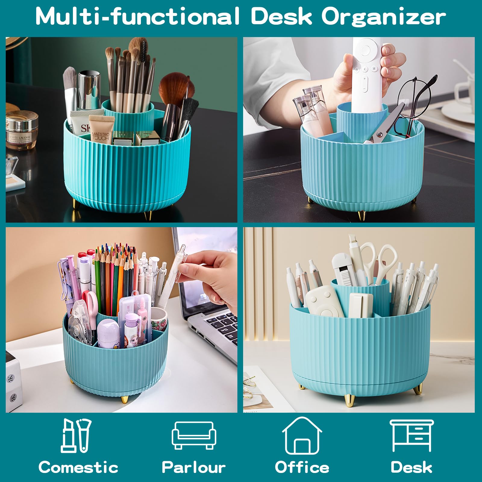 Fanado 360 Rotate Makeup Brush Holder Organizer, Makeup Organizers Countertop, Makeup Organization And Skincare Storage With Gif