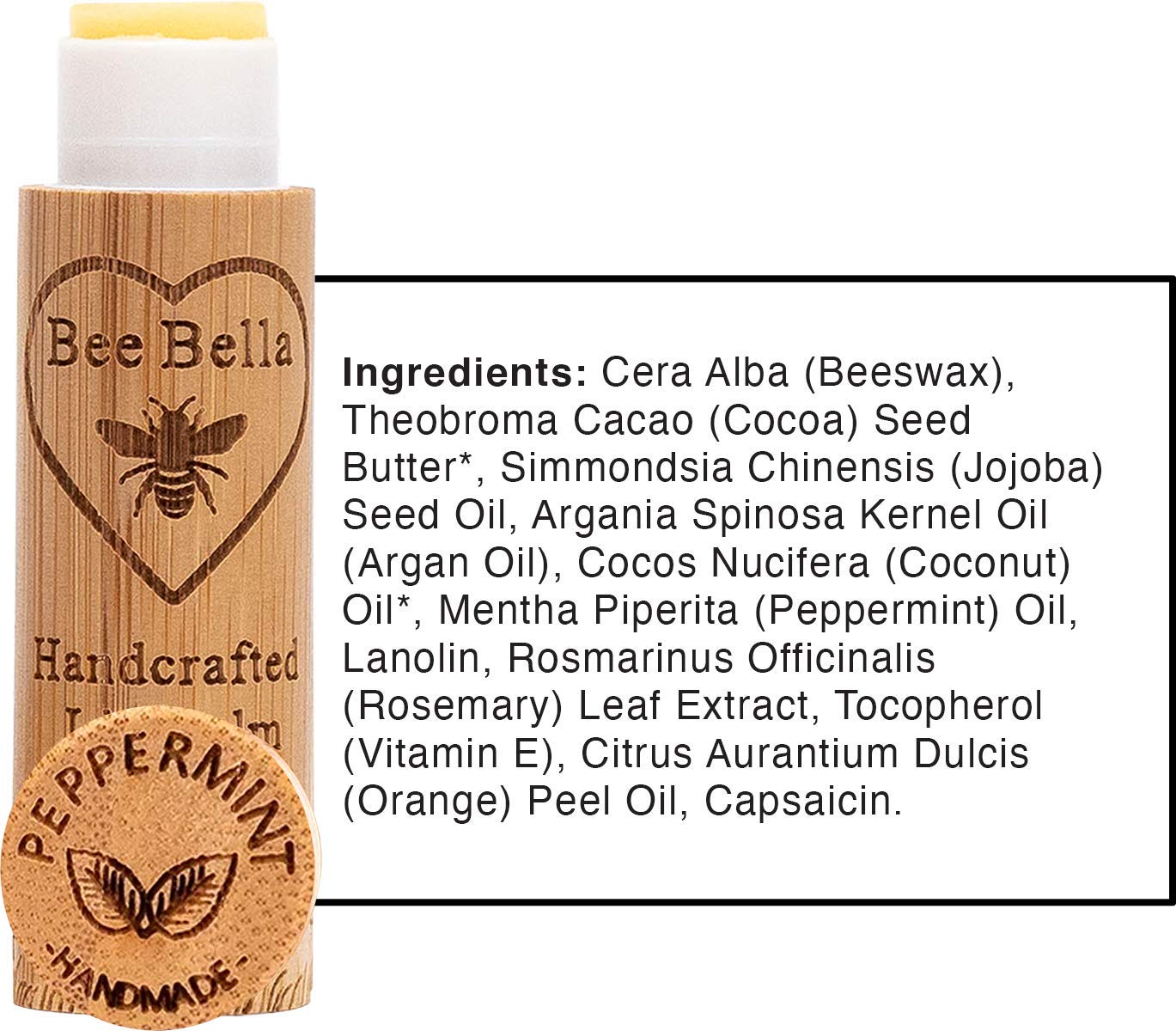 Bee Bella Lip Balm, Peppermint, 3 Pack - Hydrating, Moisturizing Lip Care, 100% Natural, Original Organic Beeswax With Vitamin E