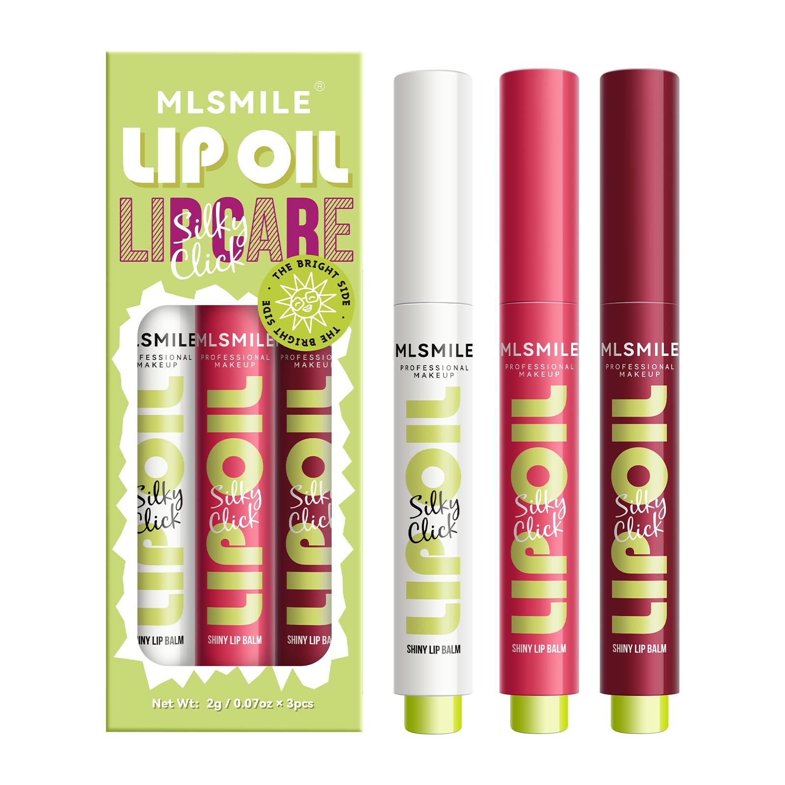 MLSMILE 3 Colors Fat Lip Oil Click Slick,Press Lipstick Set,Moisturizing Lip Balm,High Pigment Glow Lip Oil,Long-lasting,Pigment