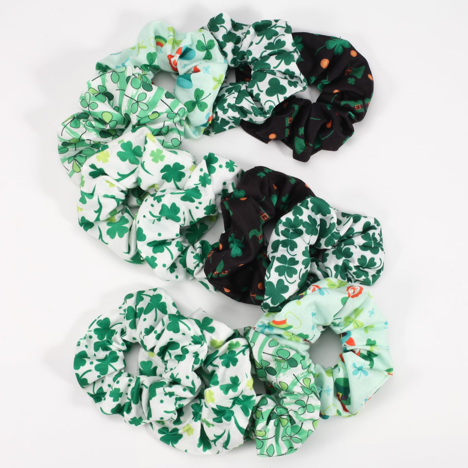 Green Shamrock and Rainbow Elastic Hair Scrunchies - 12PCS Gifts for Women & Teen Girls, St. Patrick 's Day Decor Hair Accessori