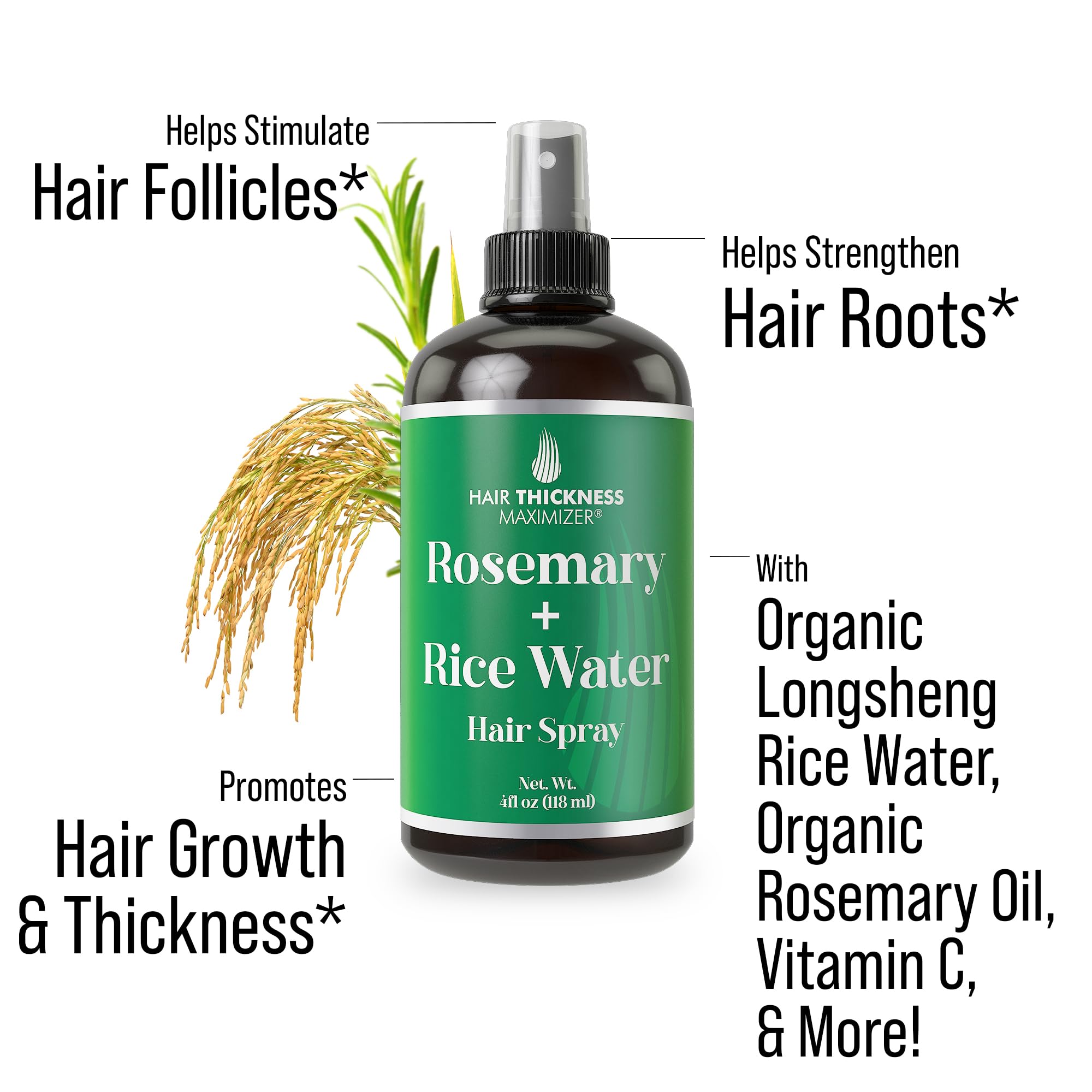 Hair Thickness Maximizer Longsheng Rice Water & Rosemary Hair Growth Spray - 4oz Vegan Scalp Treatment for Thickening & Moisturizing Hair