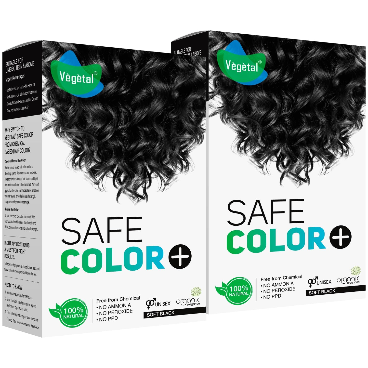 Vegetal Safe Hair Color Soft Black 100Gm (Pack Of 2)  Certified Organic Chemical And Allergy Free Bio Natural Hair Color With 
