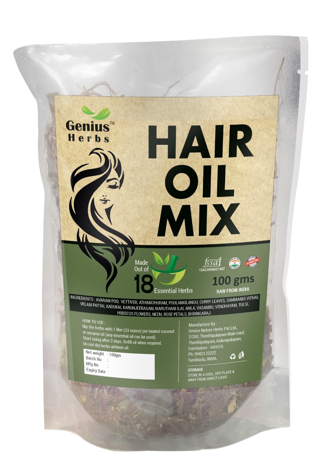 Herbal Hair Oil Mix with 18 Ayurvedic Herbs for Hair Growth | Instant Premix for DIY Hair Oil Infusion | Supports Long, Thick & 