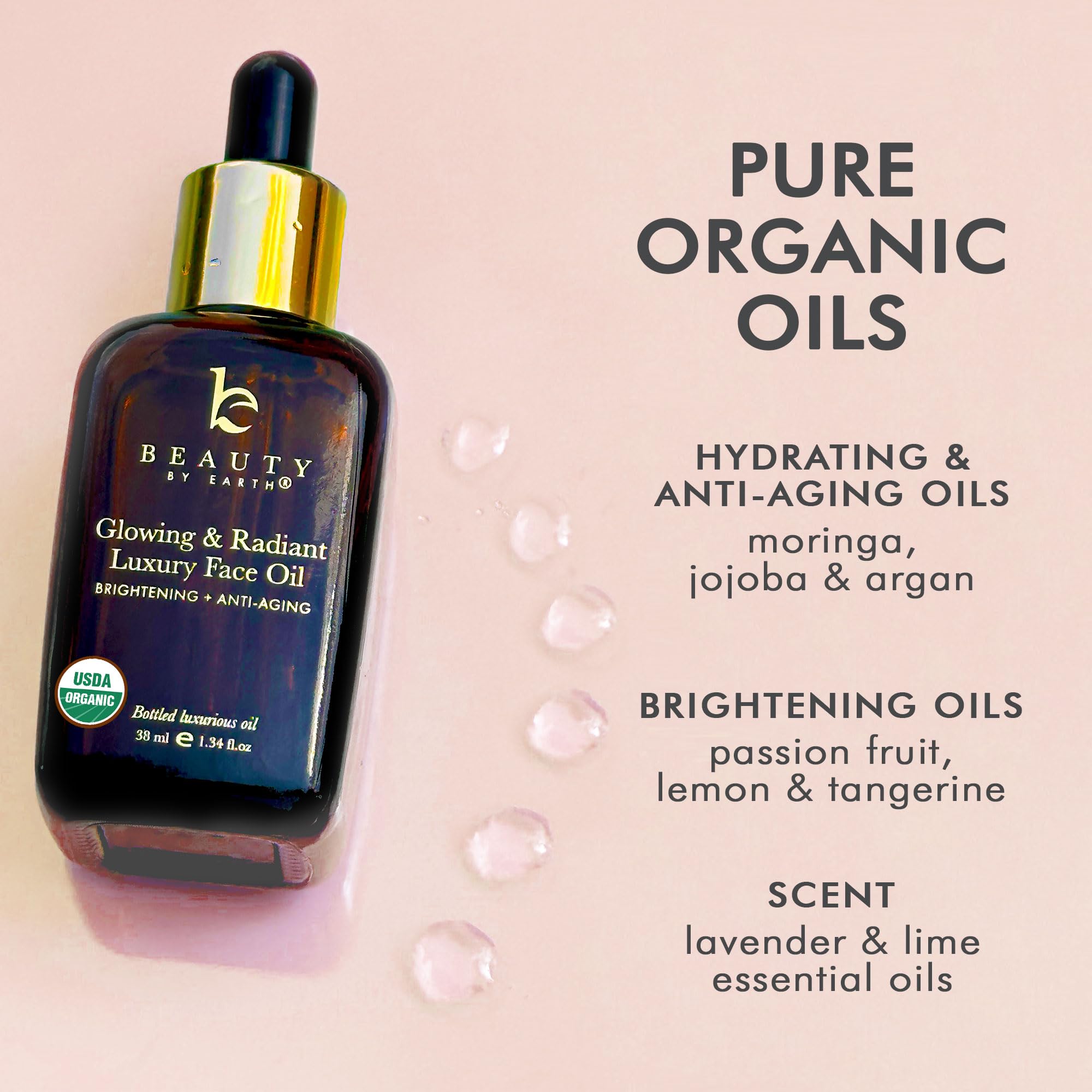 Beauty By Earth Organic Face Oil - Glowing & Radiant, For Dry, Normal Or Sensitive Skin, Moringa, Jojoba Oil & Argan Oil, Face O