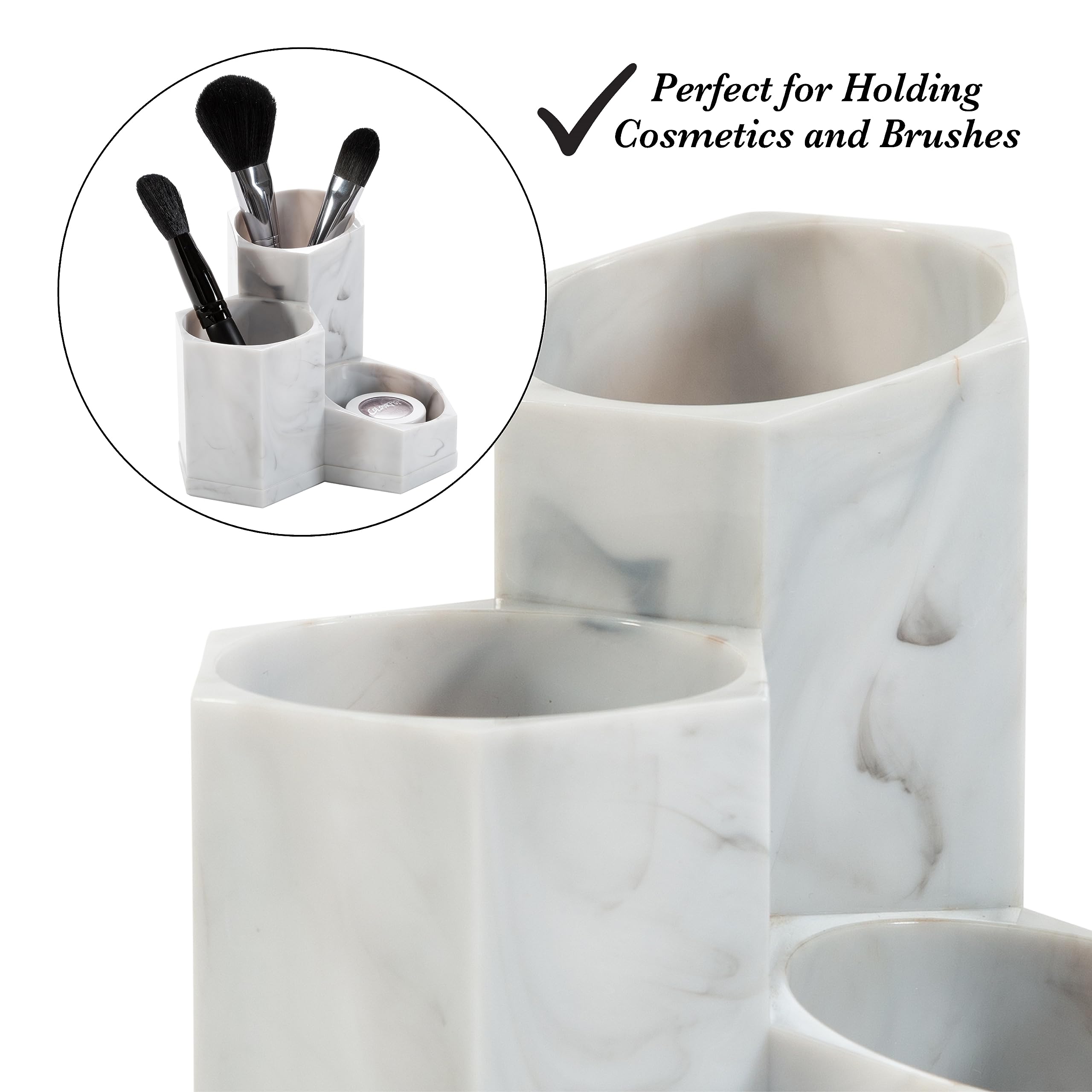 Simplify 3 Compartment Pencil Brush Holder | Dimensions: 5.24'' X 5.24'' X 4.72'' | Great For Bathroom | Vanity | Dresser | 3 Se