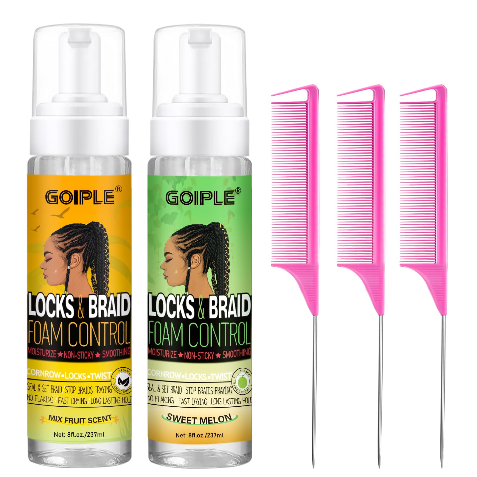 Goiple Hair Mousse for Braids, Twist, Locs - Braid Foam Control Mousse, No Flake, High Shine Style and Moisturizes, Lightweight 