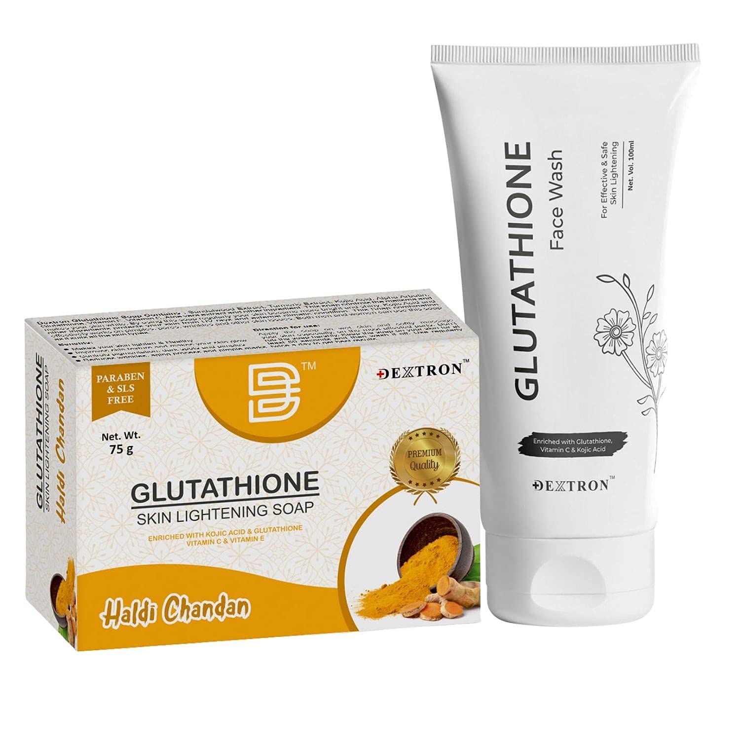 Dextron Glutathione Skin Lightening Soap & Face Wash Kit For All Skin Types Skin Care Combo Set (Face Wash & Haldi Chandan Soap)