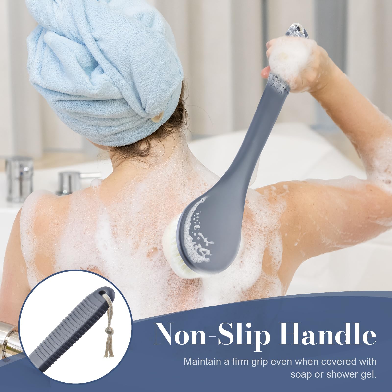 Back Scrubber For Shower, Shower Body Brush For Cleaning With Long Handle For Showering, 17 Inch Back Washer Exfoliator For Show