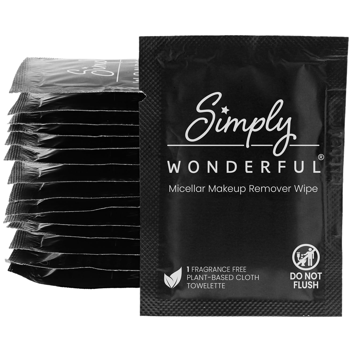 Simply Wonderful 100 Count Biodegradable Makeup Remover Wipes, Micellar Water, Plant-Based, Individually Wrapped, 5 x 7