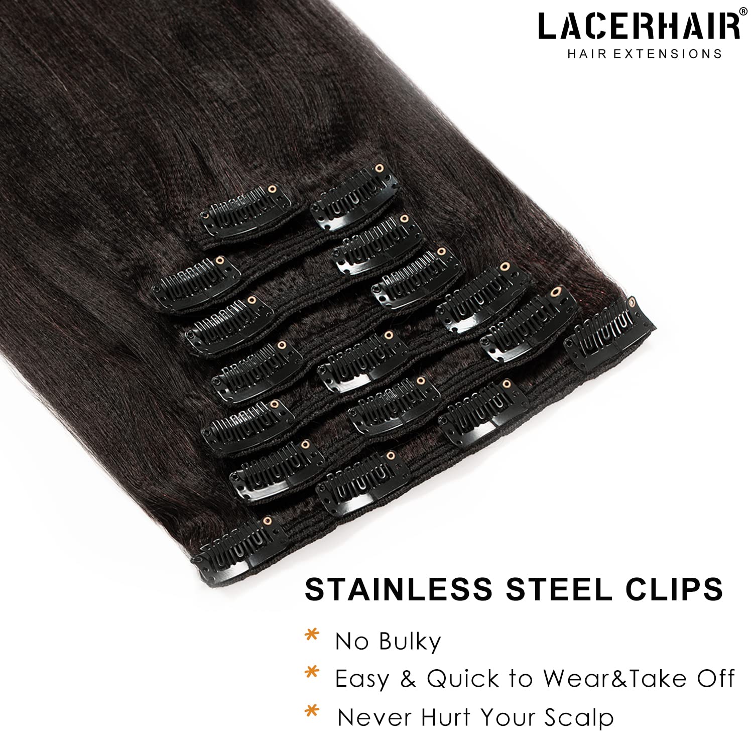 Lacer Yaki Straight Clip In Hair Extensions, Remy Human Hair Natural Black Thick Yaki Clip In Hair Extensions Human Hair For Afr