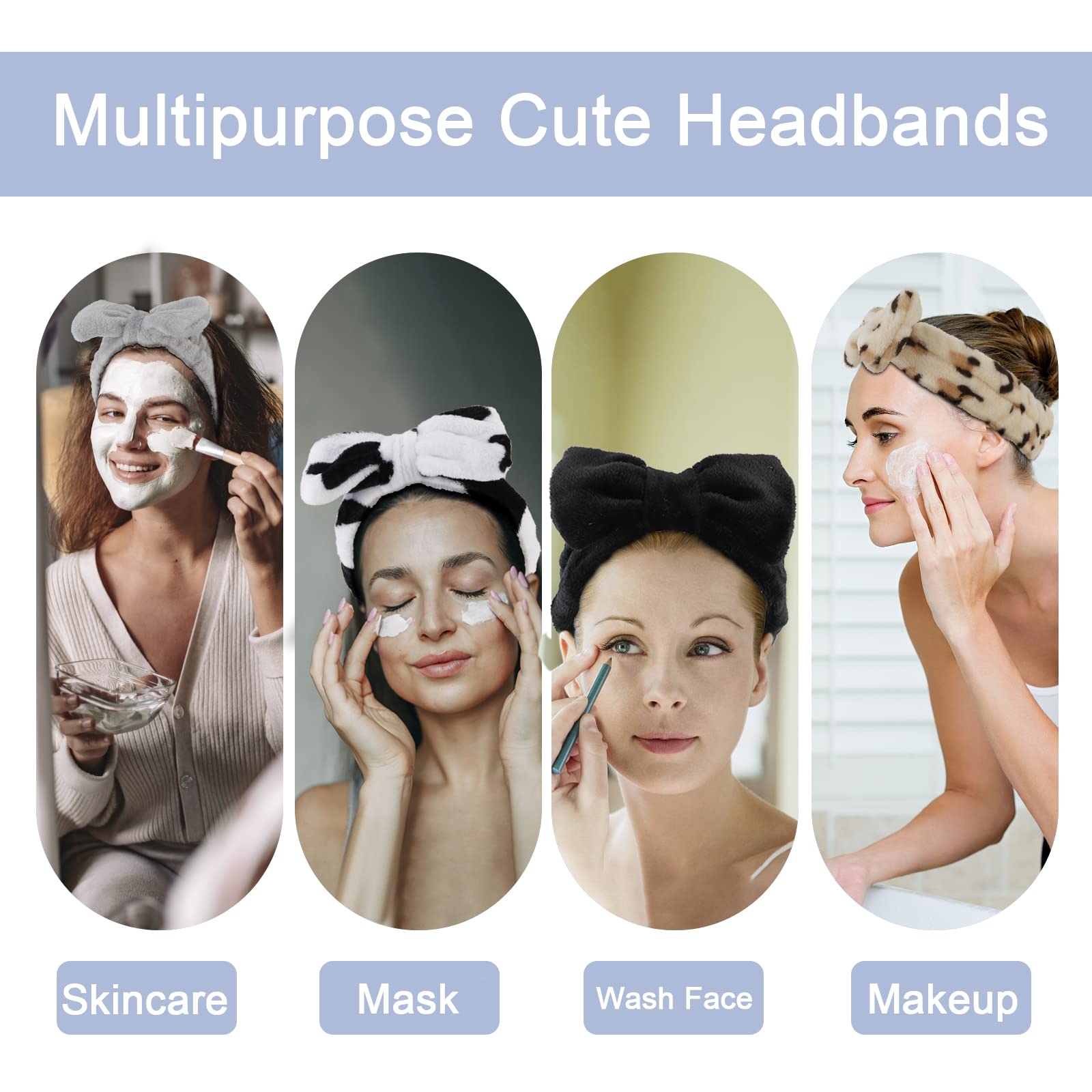 Ondder 8 Pack Spa Headband For Washing Face Makeup Skincare Headbands Facial Headbands Fluffy Spa Shower Cosmetic Face Wash Soli