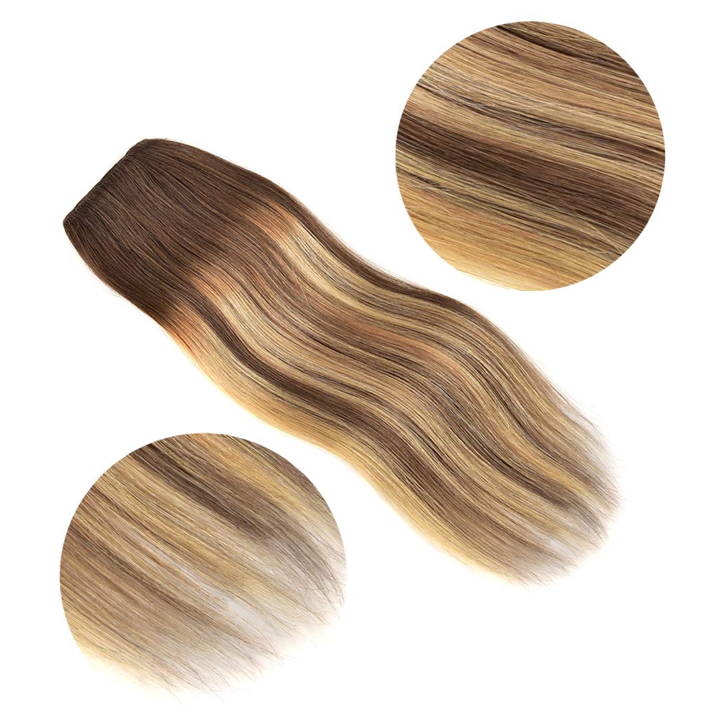 5 Pieces 18'' Remy Clip In Hair Extensions Human Hair Light Brown To Dirty Blonde Highlight Brown Ombre - Silky Straight Short T