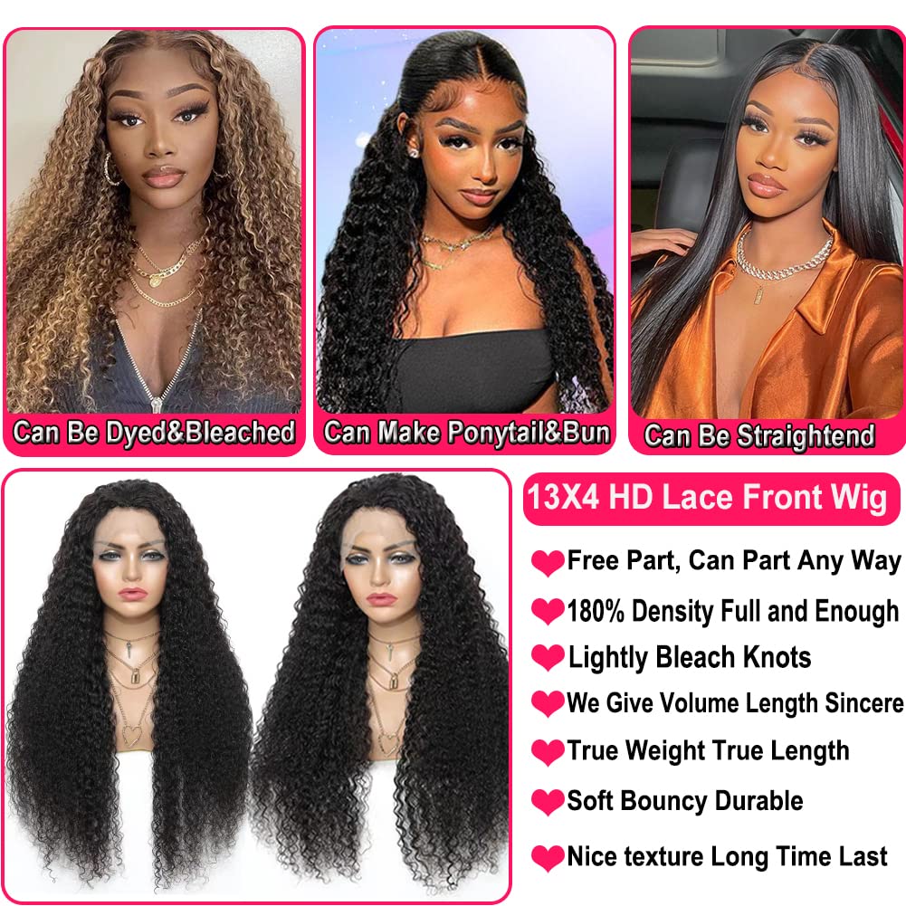 Jietai 13X4 Hd Curly Lace Front Wigs Human Hair Pre Plucked With Baby Hair 180% Density Brazilian Curly Wave Human Hair Wigs For