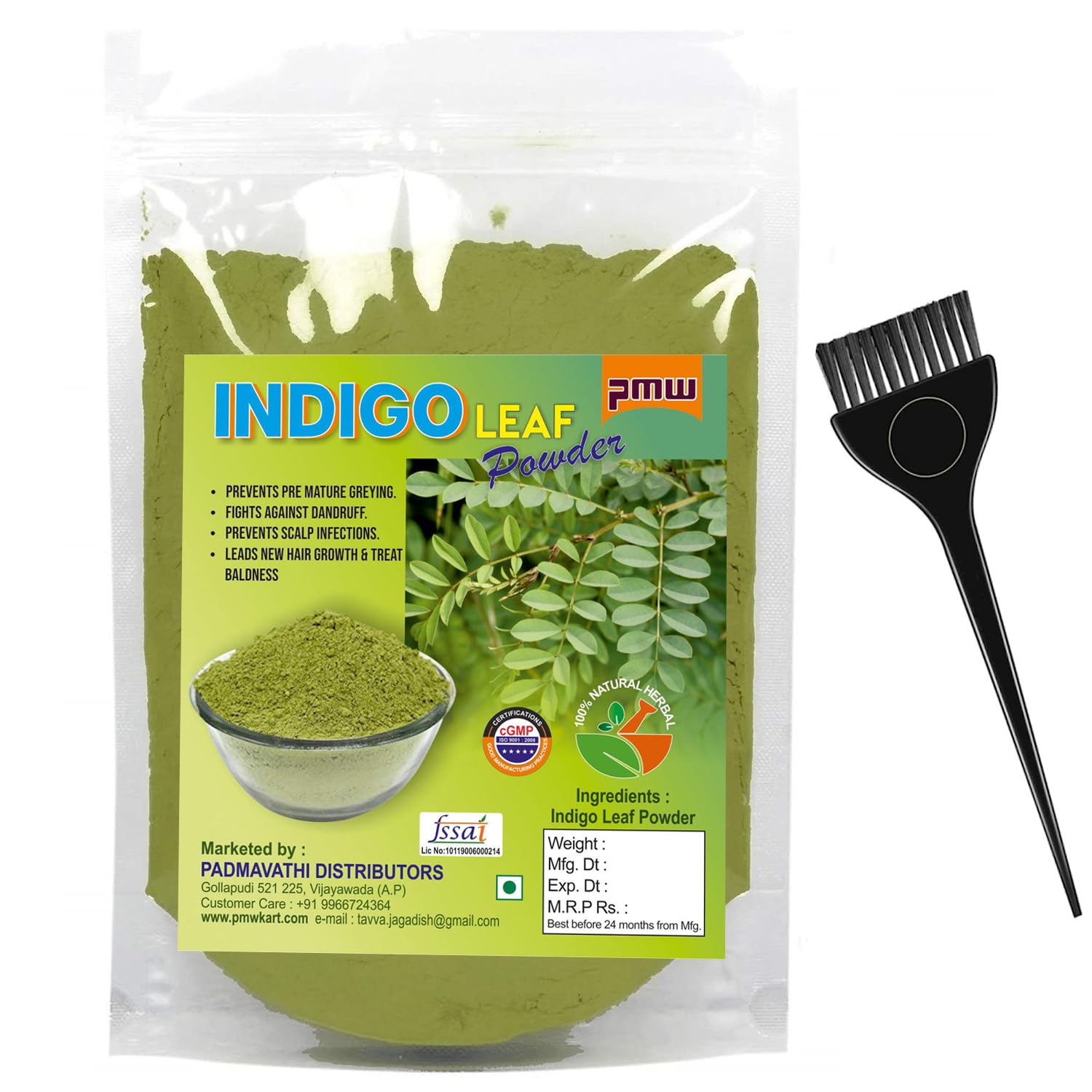 Pmw  Indigo Leaf Powder  200 G  Free Brush  Neeli Aaku Powder  Avuri Powder  Neelayamari Powder  Organic For Hair Black C