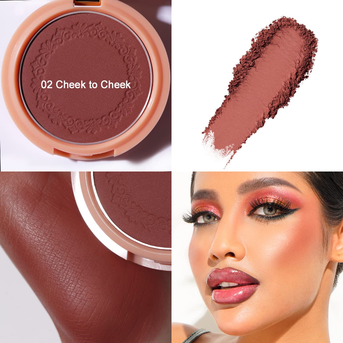 Oulac Plummy Brown Blush Makeup Powder| Rich Color Cream Blush Blendable| Natural Matte Tan Skin| Vegan &Cruelty-Free | 02 Cheek