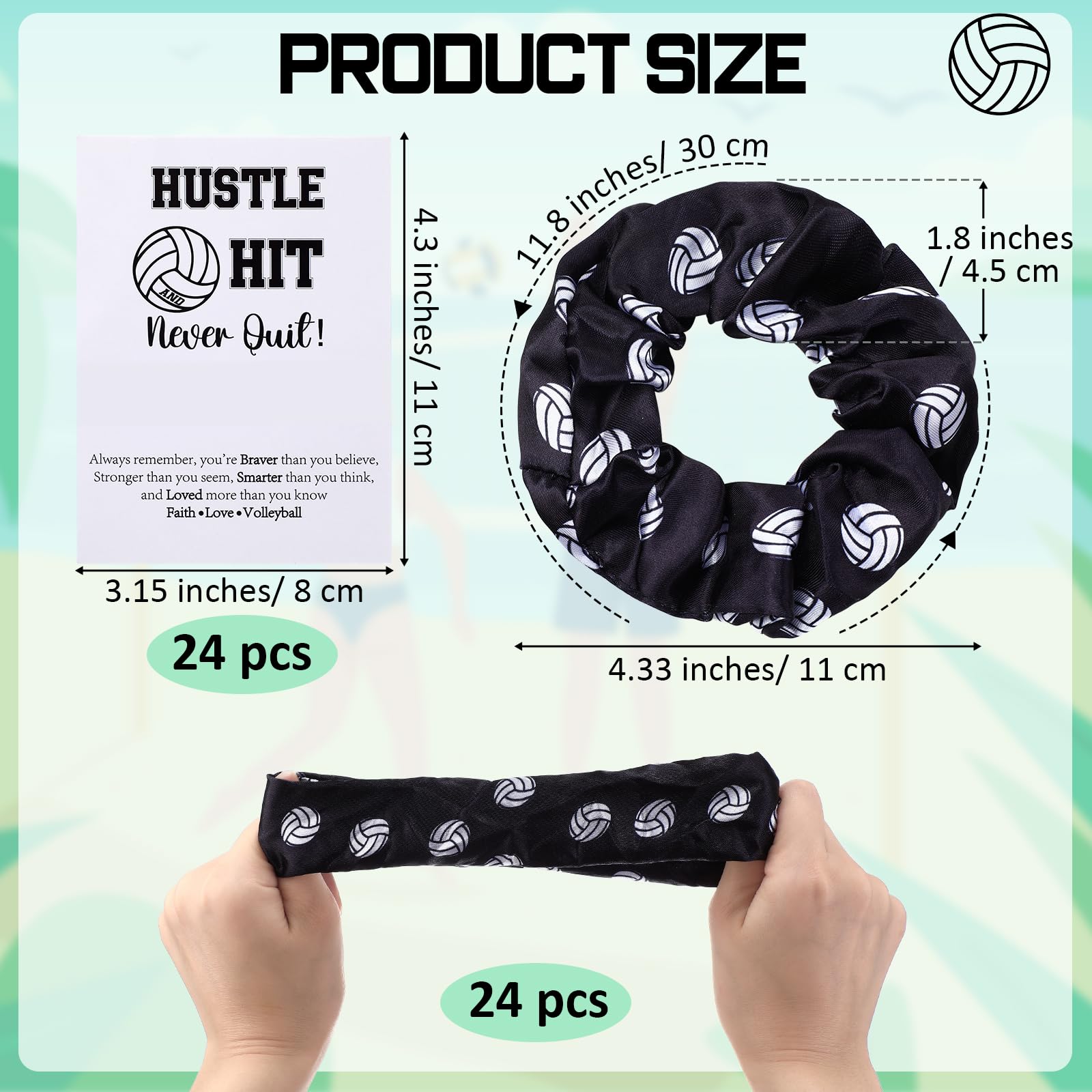 Yuxung 24 Volleyball Gift Set Volleyball Sport Hair Scrunchies and Cards Silk Satin Elastic Hair Ties Hair Bands Ponytail Holder