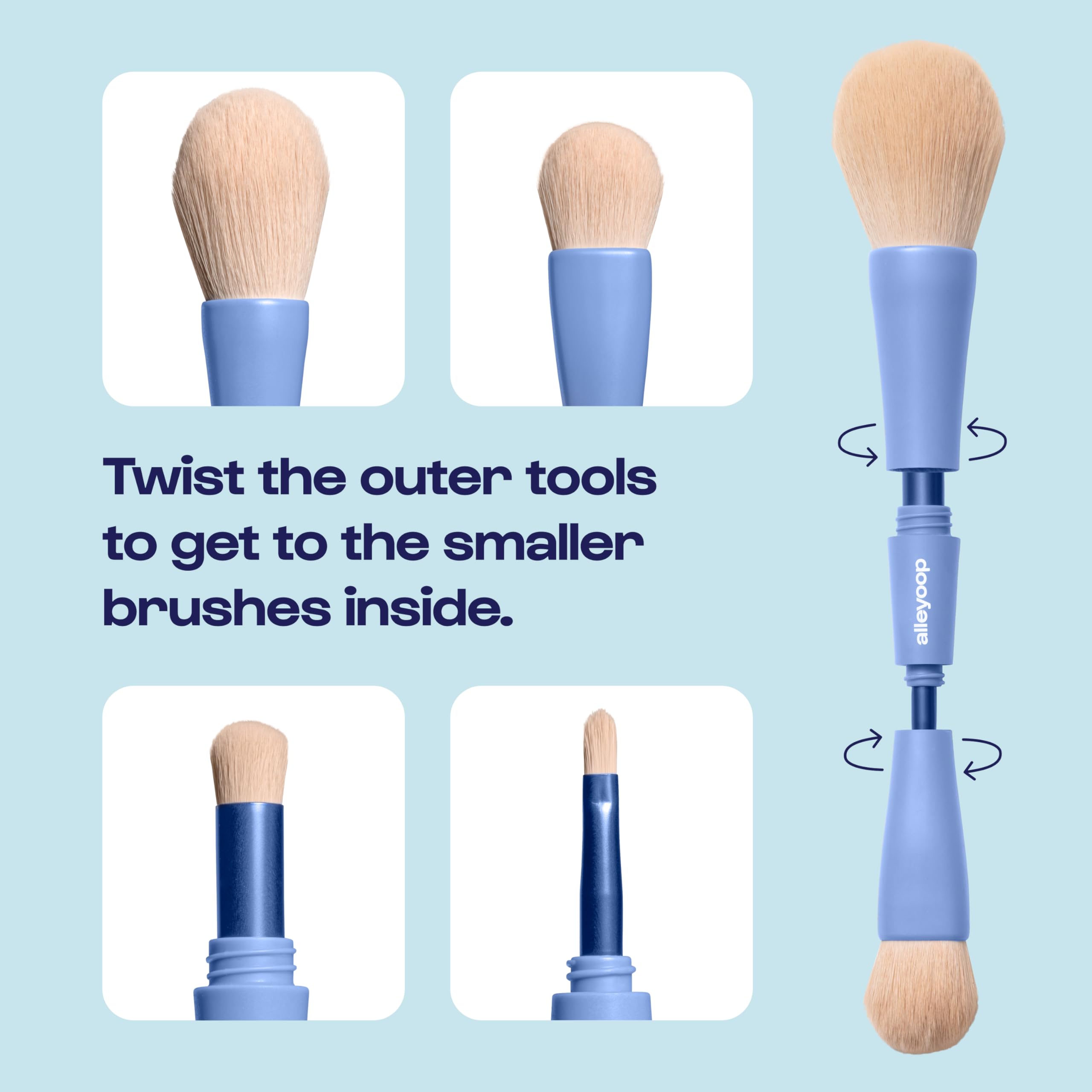 Alleyoop Overachiever 4-In-1 Makeup Brush - Powder Brush, Multi-Use Small Blending Brush, Precision Brush & Complexion Brush - V