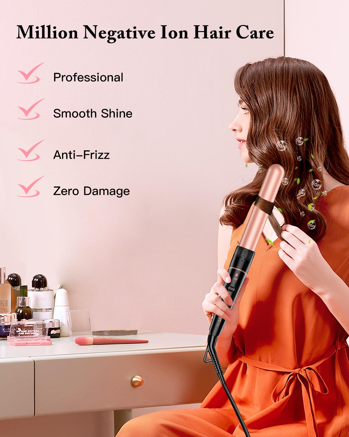 BESTOPE PRO 6 in 1 Curling Wand Set, Ceramic, Rose Gold, Model L-F, Interchangeable 0.35"-1.25" Hair Curlers for Long/