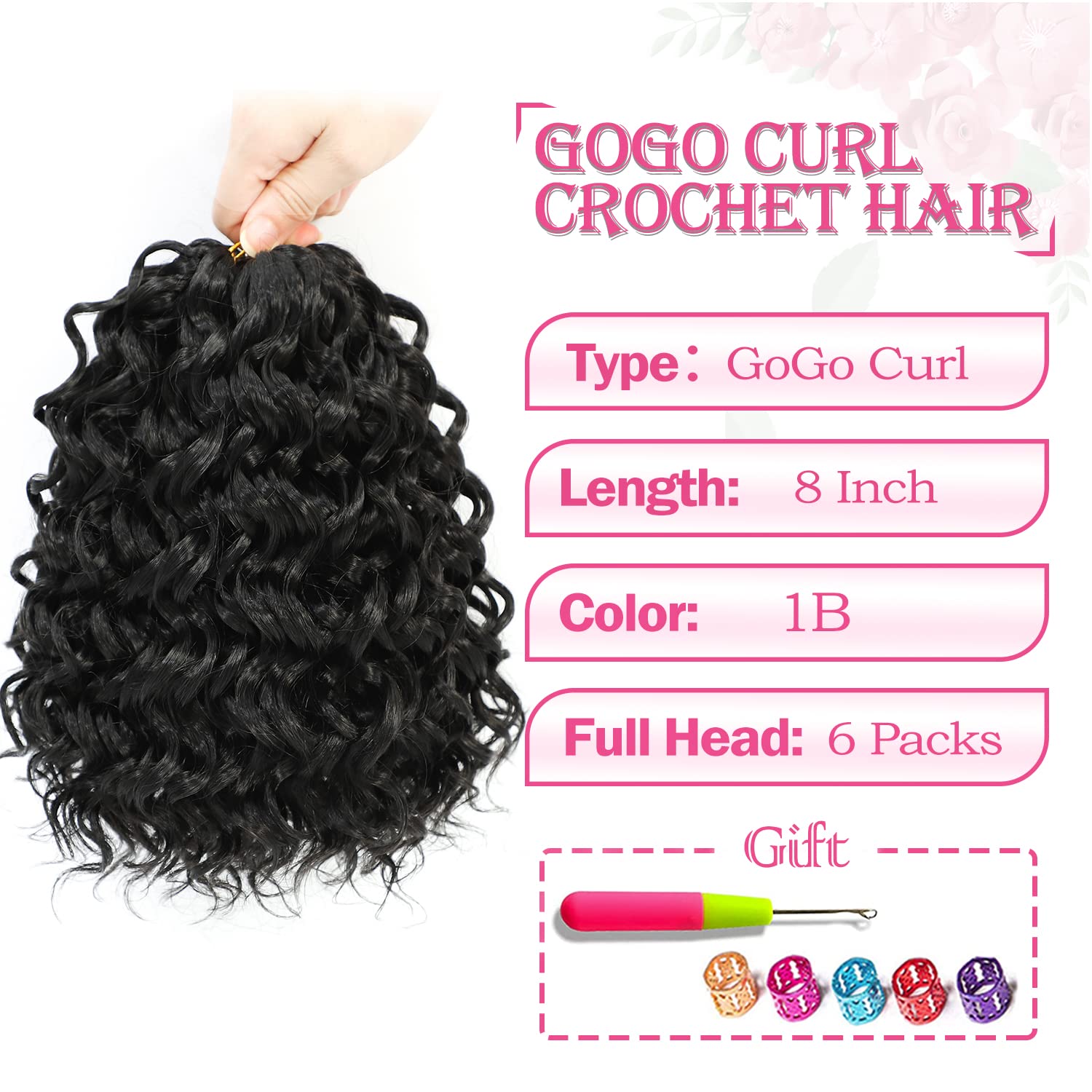 Gogo Curl Crochet Hair 8 Inch 6 Packs Short Curly Crochet Hair For Black Women Beach Curl Water Wave Curly Crochet Braids Hair,