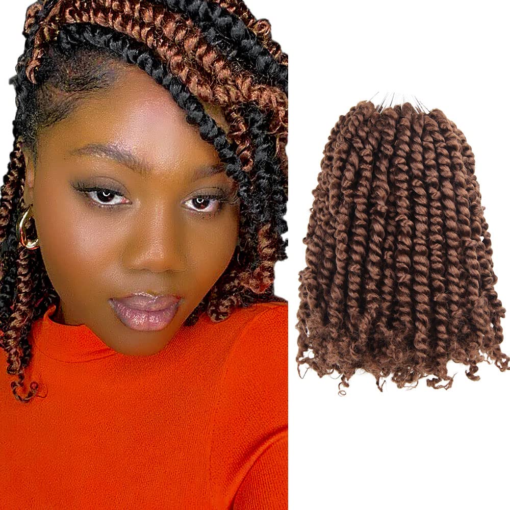 The BOHOBABE Crochet Passion Twist Hair Pretwisted 12 Inch Short Pre-looped Passion Twist Crochet Braiding Hair 8 Packs(30#)