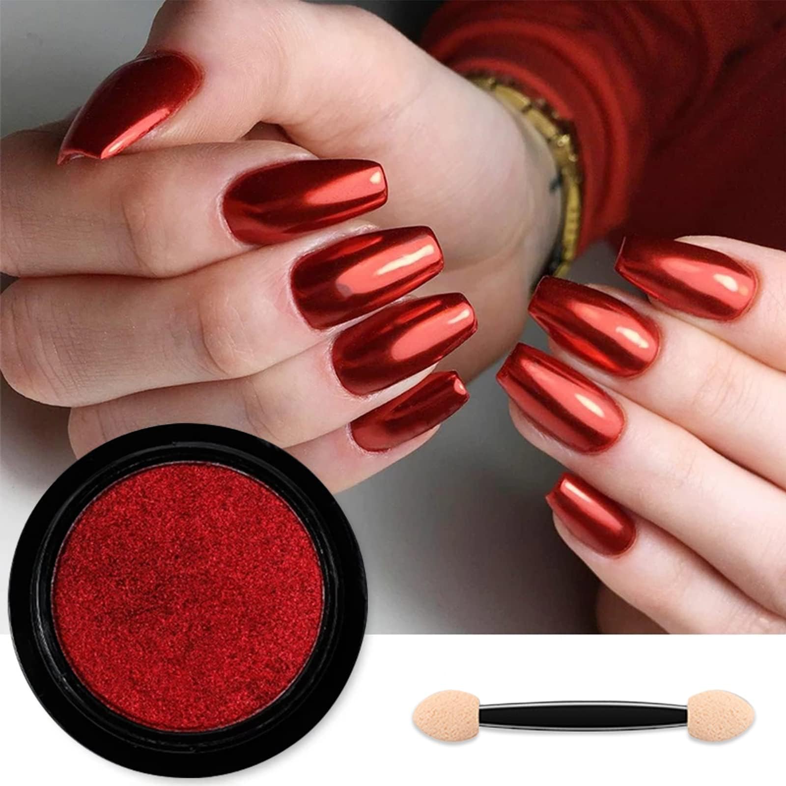 Red Chrome Nail Powder Mirror Effect Aurora Magic Metallic Glitter for Nails Art Design 3D Holographic Red Pigment Dust Decorati