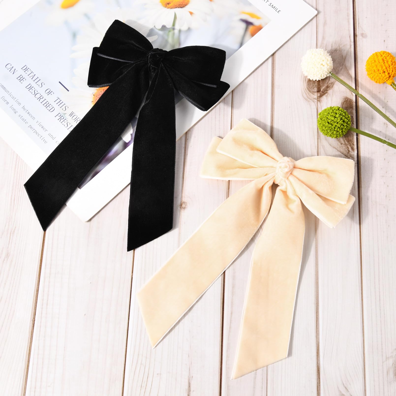 2Pcs Velvet Hair Bows Hair Ribbon Clips Black Beige Big Fall Alligator Clips Hair Accessories For Women Girls Toddlers Kids Baby