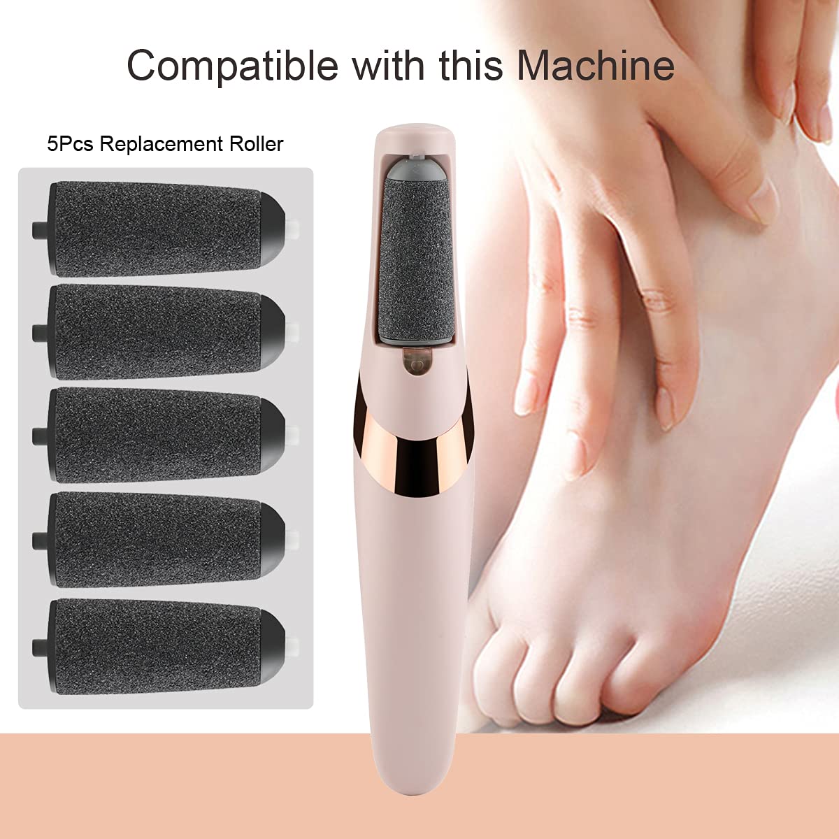 GOMINYUF 5 Pack Black Coarse Roller Refills for Finishing Touch Flawless Pedi - Beech Wood, Includes Cleaning Brush