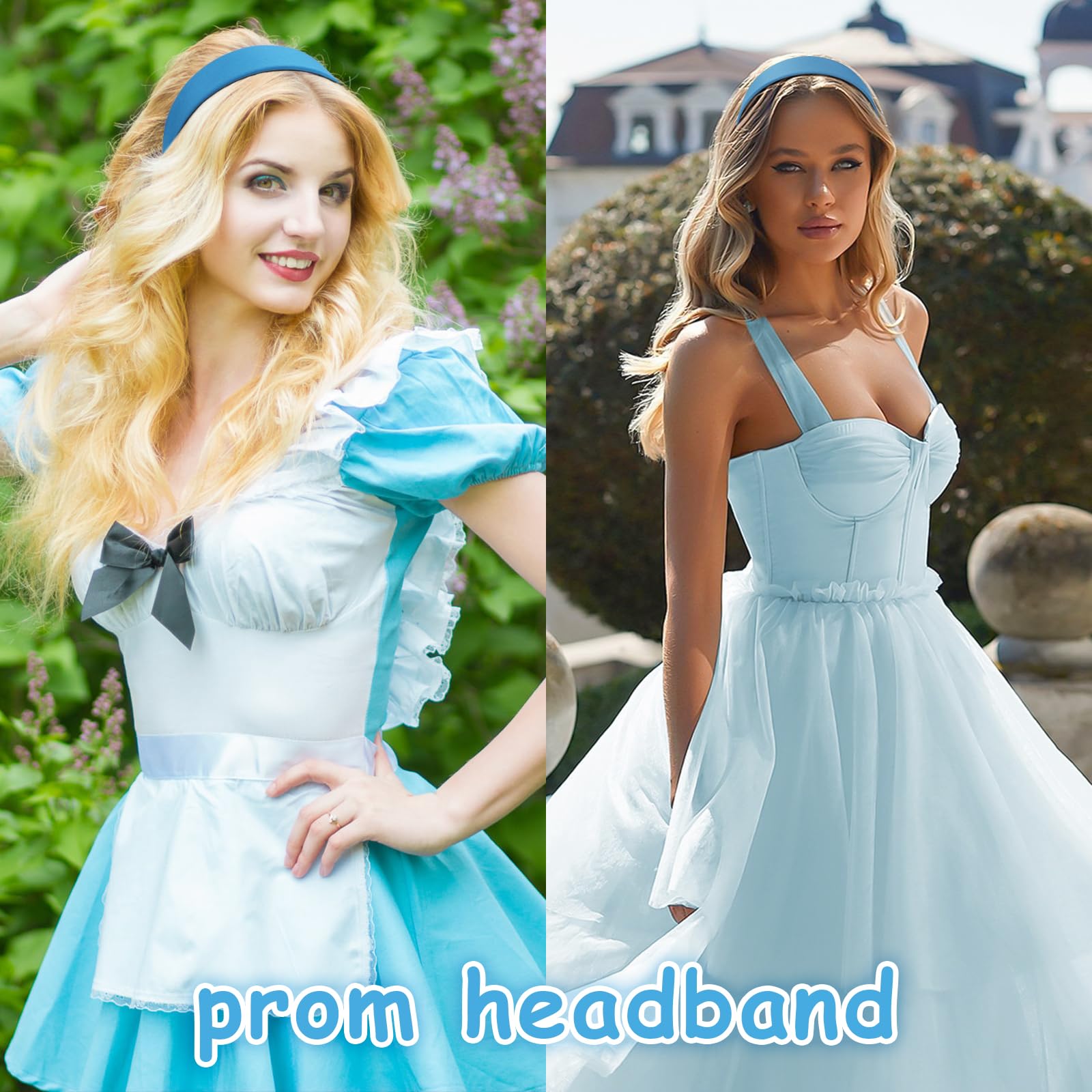 Velscrun Sea Blue Headbands For Women Girls 1.6 Inch Satin Silky Halloween Head Bands For Womens Hair Holiday Thin Headband Soli