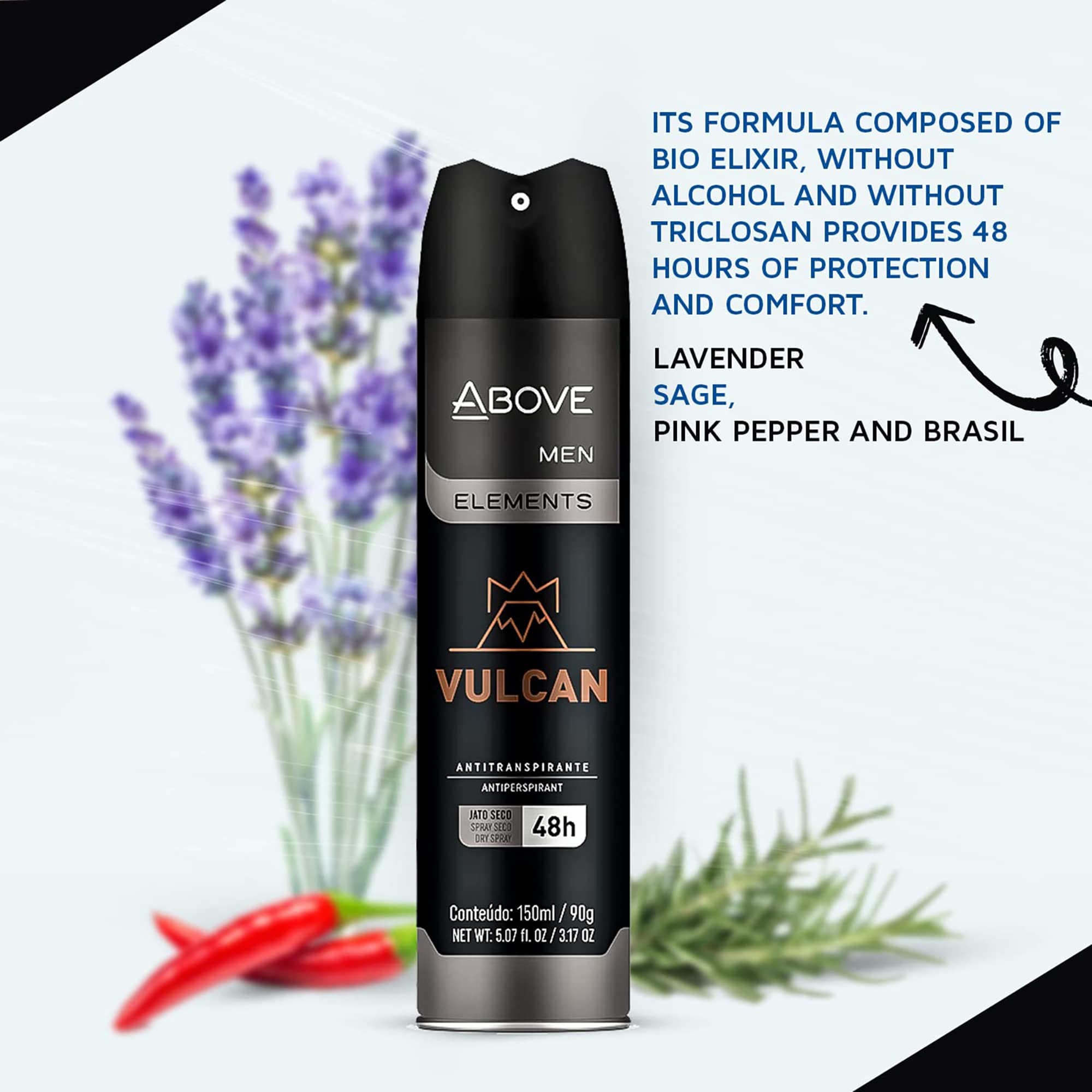 ABOVE 48 Hours Element Antiperspirant Deodorant Spray, Vulcan, 3.17 oz - Deodorant for Men - Sage, Pink Pepper, Basil Notes - Dr
