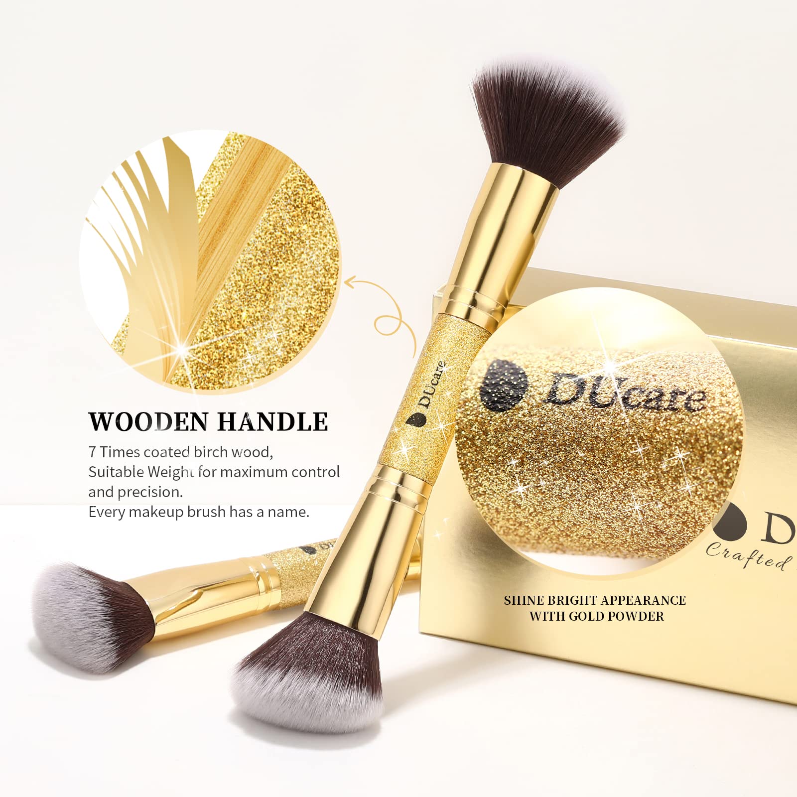 Ducare Makeup Brushes Duo End Foundation Powder Buffer And Contour Brush Synthetic Cosmetic Tools 2Pcs