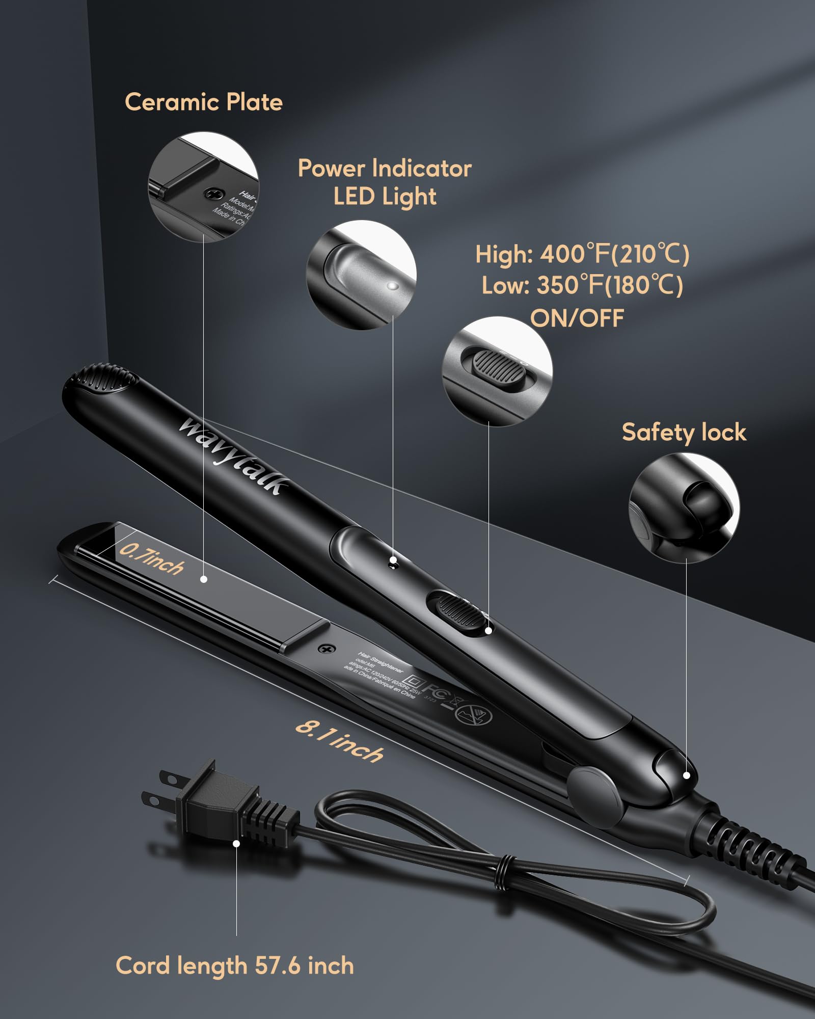 Wavytalk Pro Mini Temperature Adjustable Hair Straightener - 0.7 Inch Small Flat Iron for Short Hair, Curls, Bangs, Travel Use,