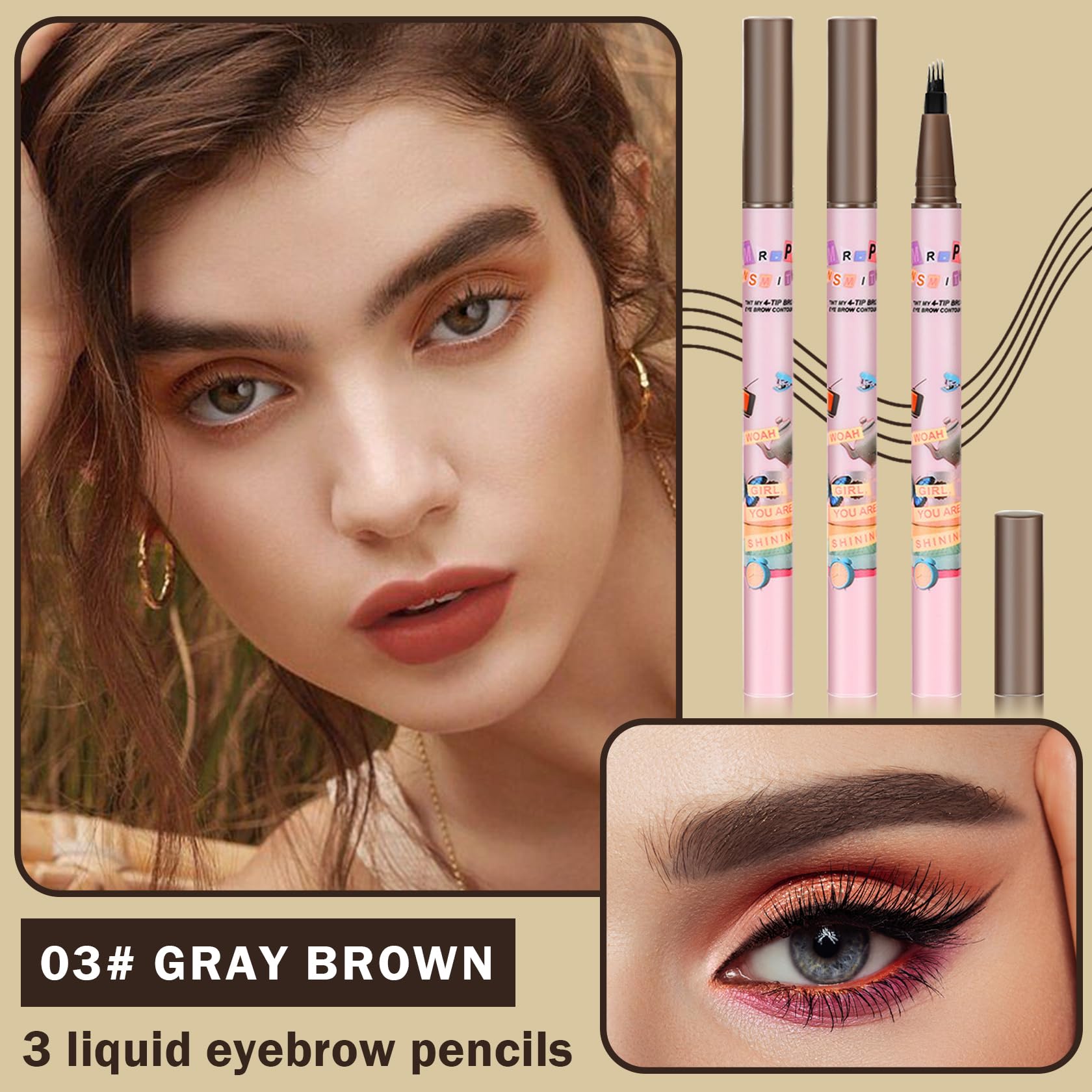 Qiufsse 3Pcs Gray Brown Eyebrow Pencil For Women,Lapiz Para Cejas,Magical Precise Waterproof Brow Pen,Easily Create Natural Eyeb