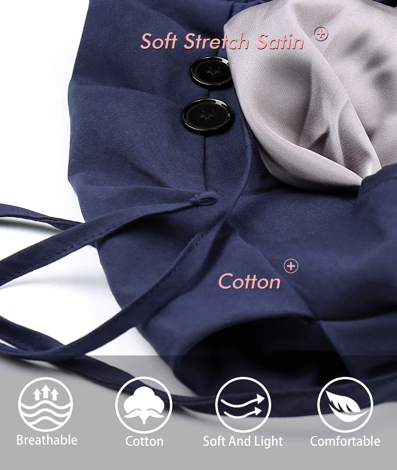 Satin Lined Work Cap with Button for Long Hair Women Blue