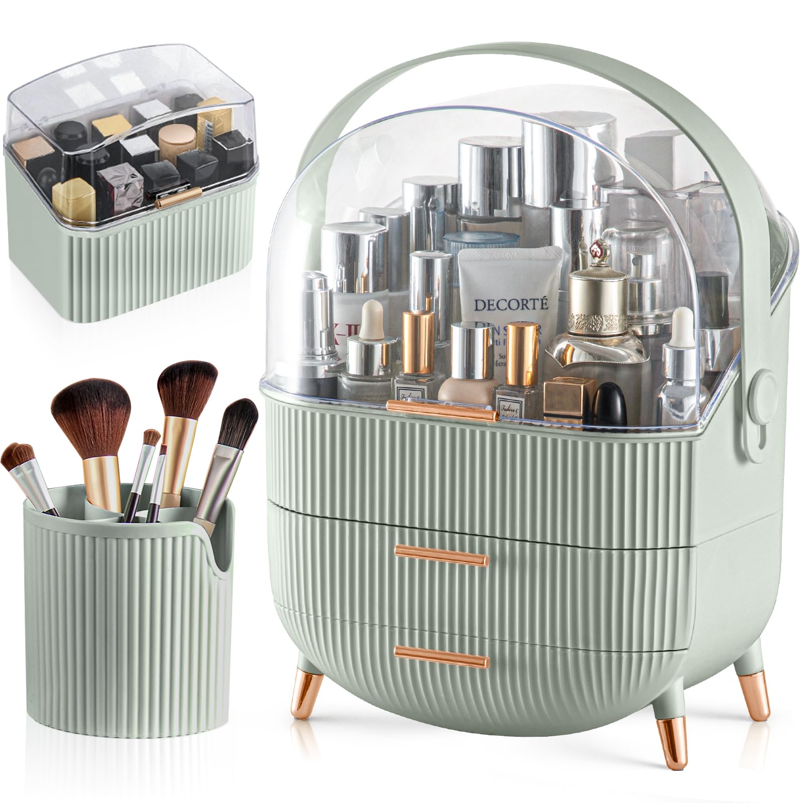 Canitoron Makeup Organizer,Skincare Organizer With 2 Drawers And Brush Storage Box,Lipstick Holder,Cosmetic Display Case For Van