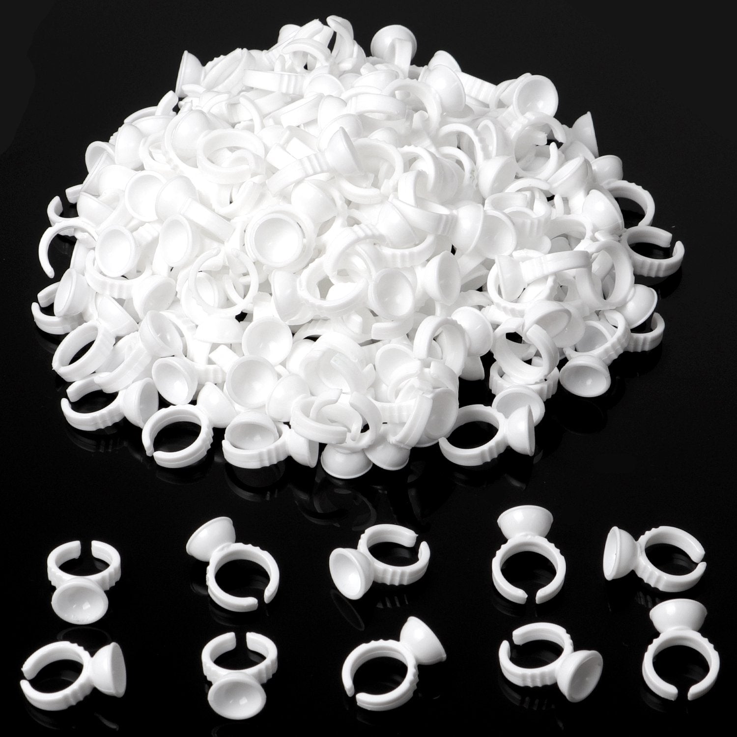 Btartbox 300Pcs Tattoo Rings Cups Disposable Glue Holder Plastic Tattoo Ink Pigment Ring Adhesive Makeup Rings Palette For Eyela