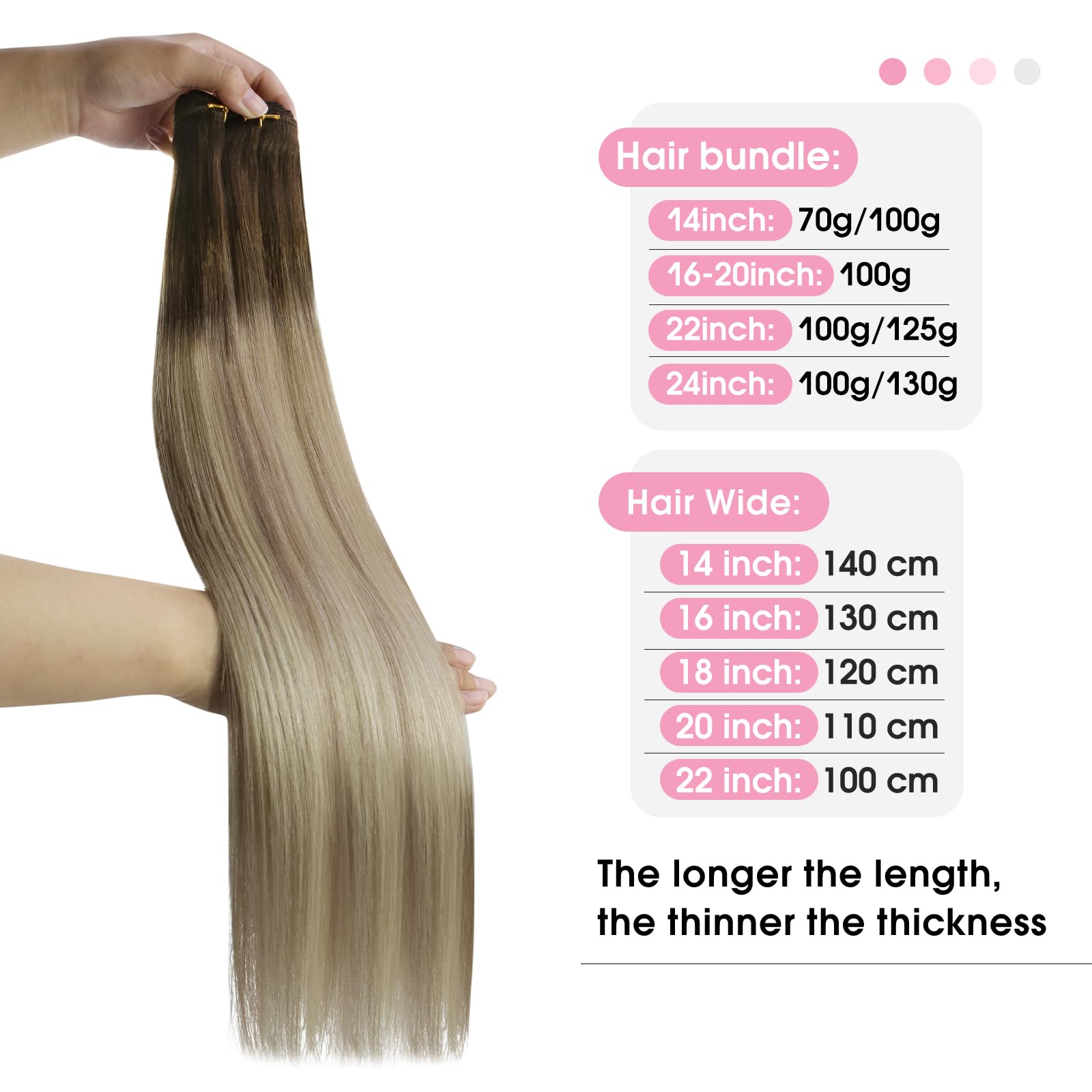 YoungSee 100G 14Inch Sew in Hair Extensions Ombre Blonde Human Hair Weft Extensions Dark Brown Base with Medium Ash Blonde and L