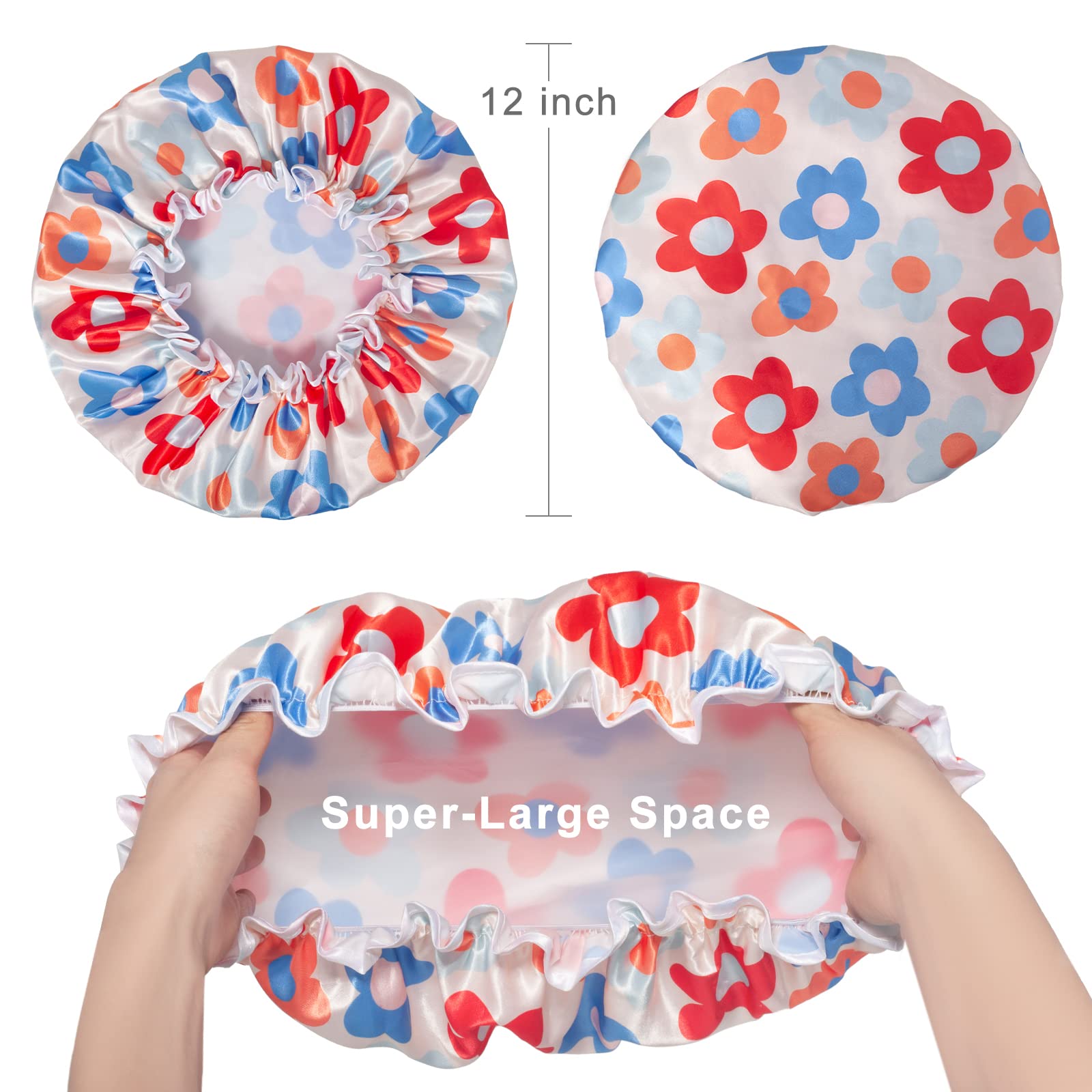 Aquior Large Shower Cap, Shower Cap For Women Reusable Waterproof, Bath Hair Cap For All Hair Lengths,For Ladies, Men And Kids (