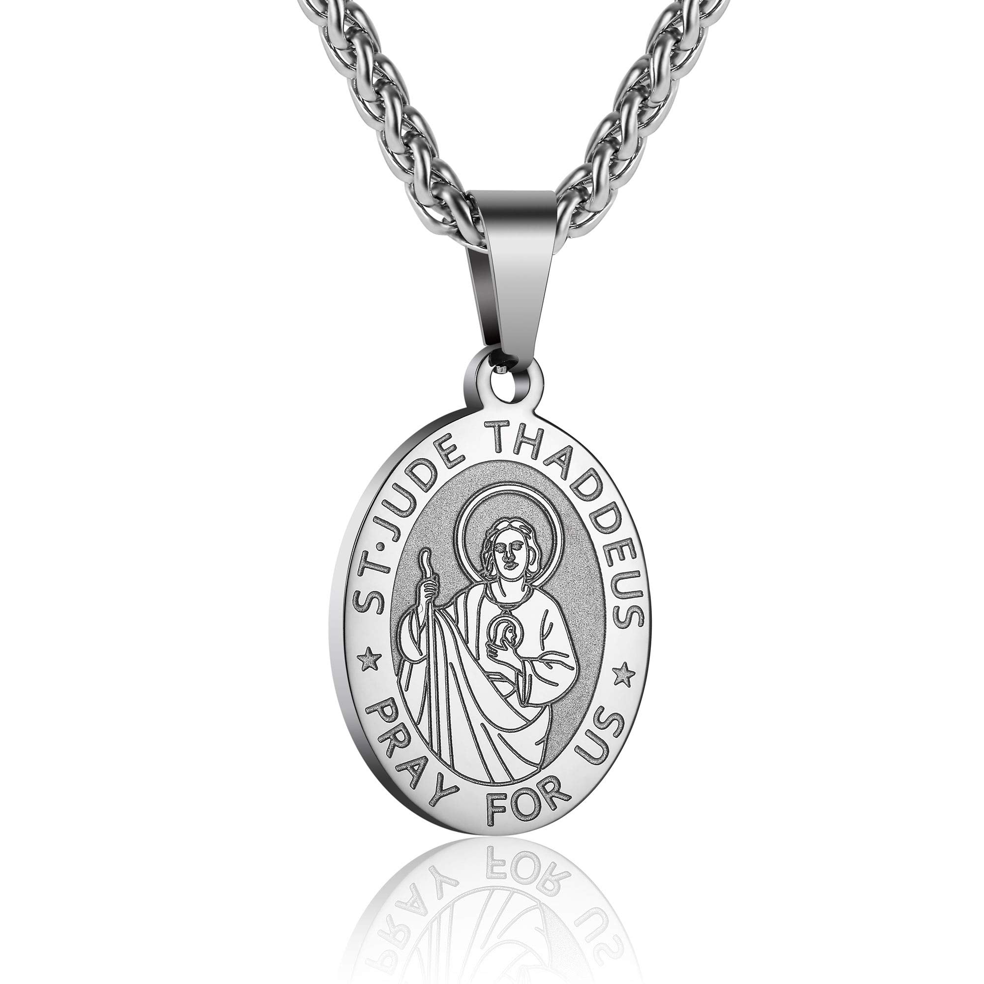 P. BLAKE Stainless Steel St. Saint Jude Thaddeus Medal Necklace, Catholic Patron Religious San Judas Tadeo Necklace with Chain 2