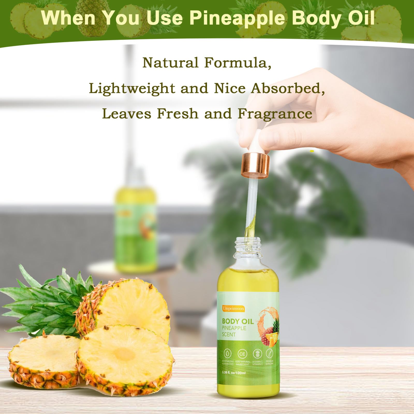Umpeimvon 2 Pack Body Oil After Shower Scented Body Oil For Women, Body Oils For Women Dry Skin, Body Juice Pineapple Body Oil H