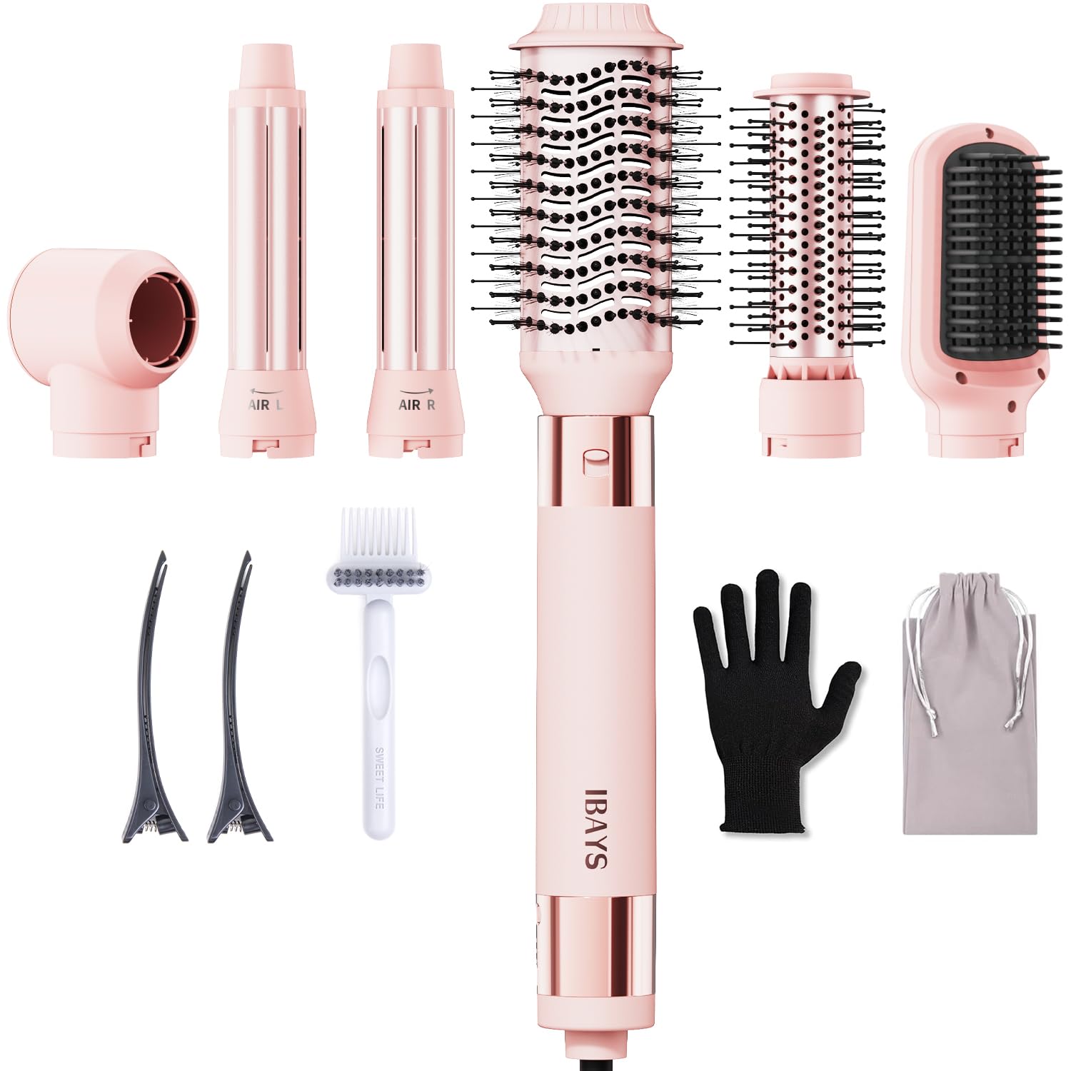 IBAYS 6 in 1 Air MultiStyler & Hair Dryer Brush with AutoWrap Curlers