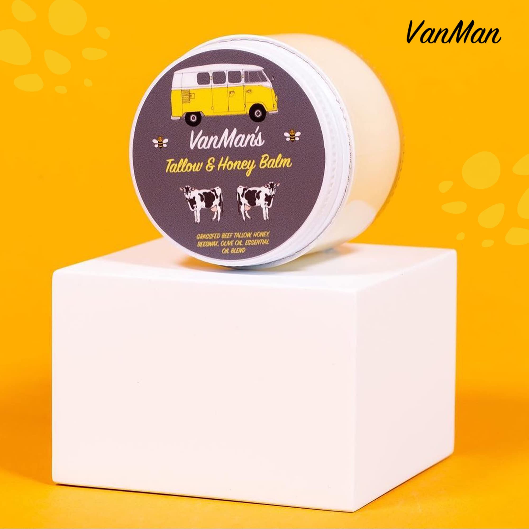 Vanman's NO ADDED SCENT Tallow and Honey Balm (2 oz) - Grass Fed Beef Tallow & Honey Balm w/Vitamins A, K, D, E - Tallow Moistur