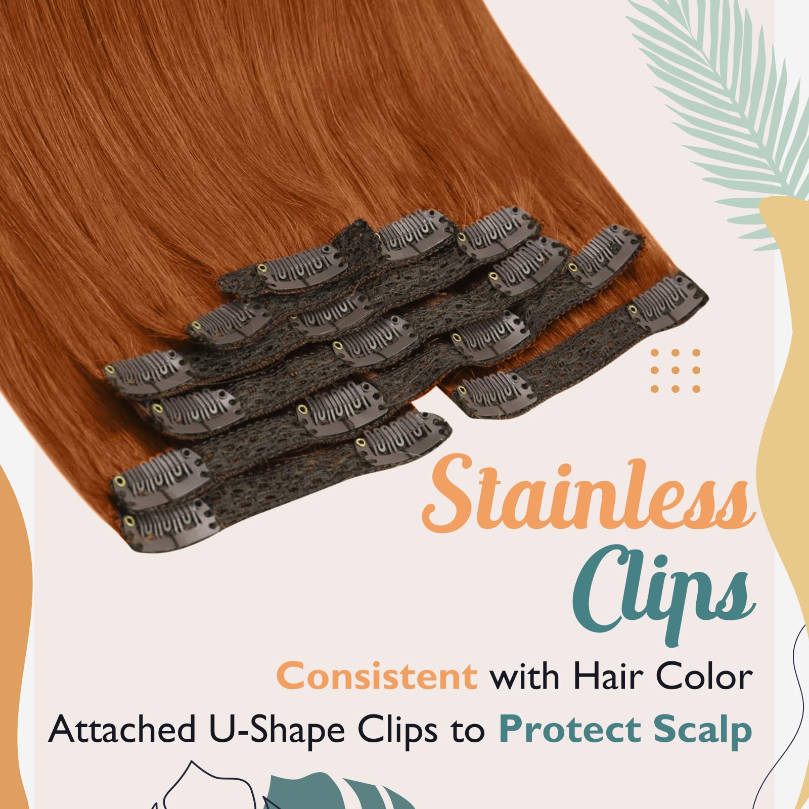 Sunny Copper Clip In Hair Extensions Human Hair Copper Clip In Extensions Colorful Clip In Copper Hair Extensions Real Human Hai
