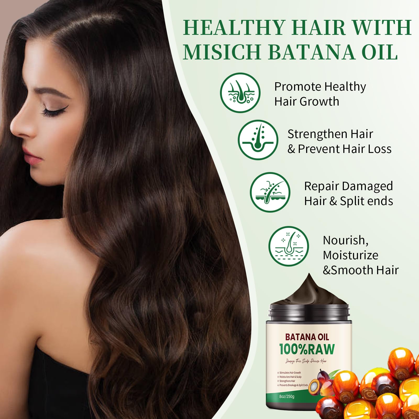 Batana Hair For Growth Oil 8Oz Pure Cold Pressed Formula Regrowth Hair Oil 100% Raw Batana Oil Hair Treatment Oils Hair Mask Con