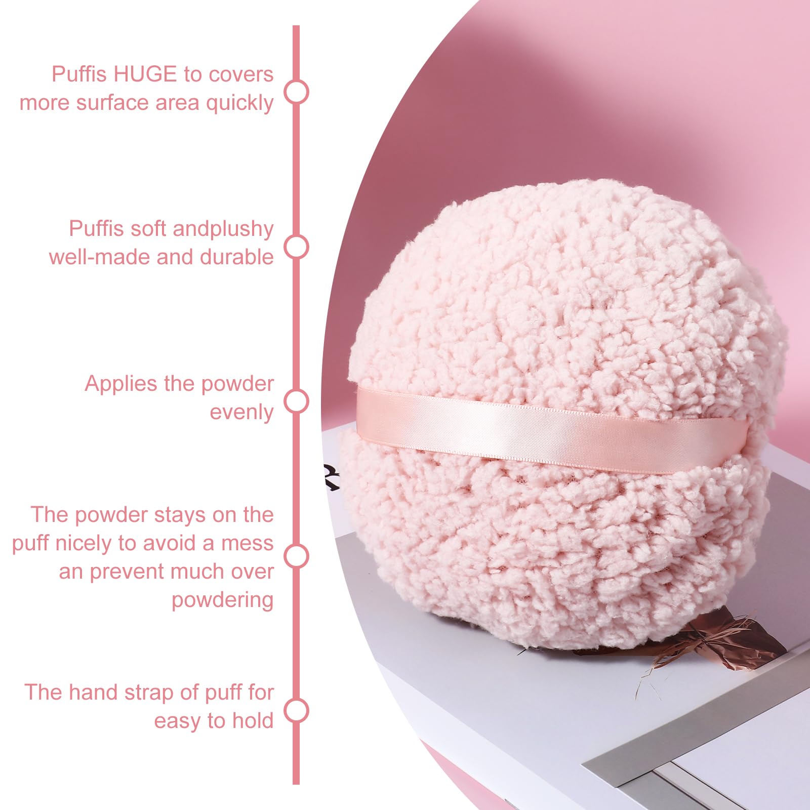 Gjinxi Powder Puff, 6 Body Powder Puff Ultra Soft Washable Large Round Velour Powder Puff, Large Velvet Dust Puff Soft Reusable