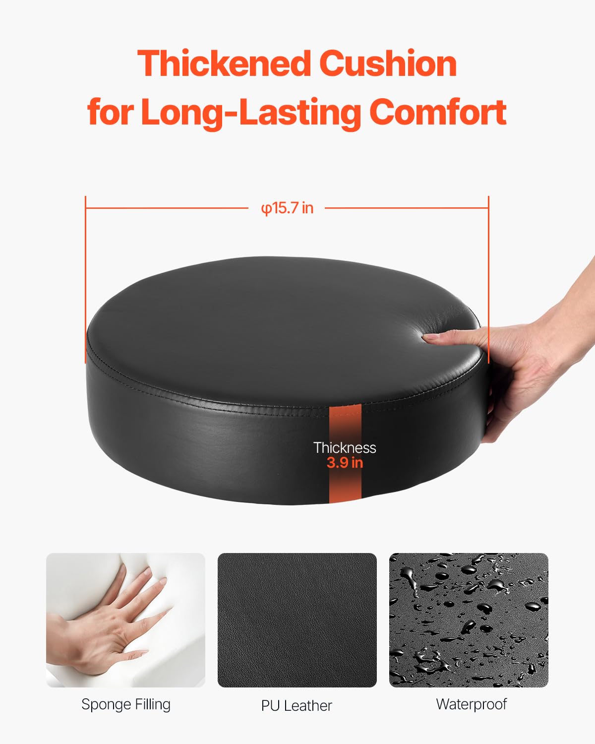 VEVOR Rolling Stool with Wheels, 450 LBS Weight Capacity Round Rolling Stool Chair, Height Adjustable Thickened PU Leather Swive
