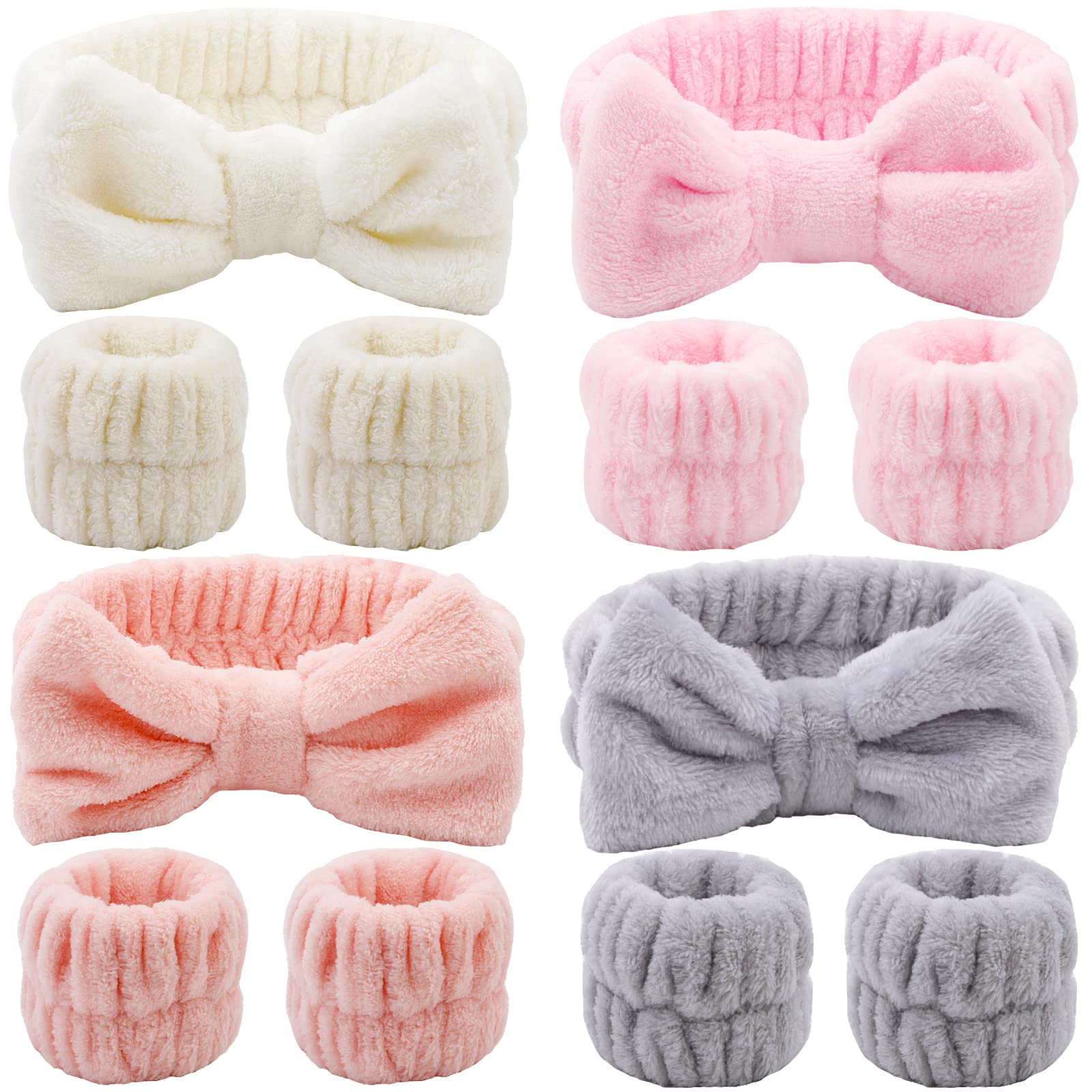 12Pcs Microfiber Makeup Headbands And Wristbands Set For Women & Girls - Soft Elastic Bow Headbands With Highly Absorbent Wristb