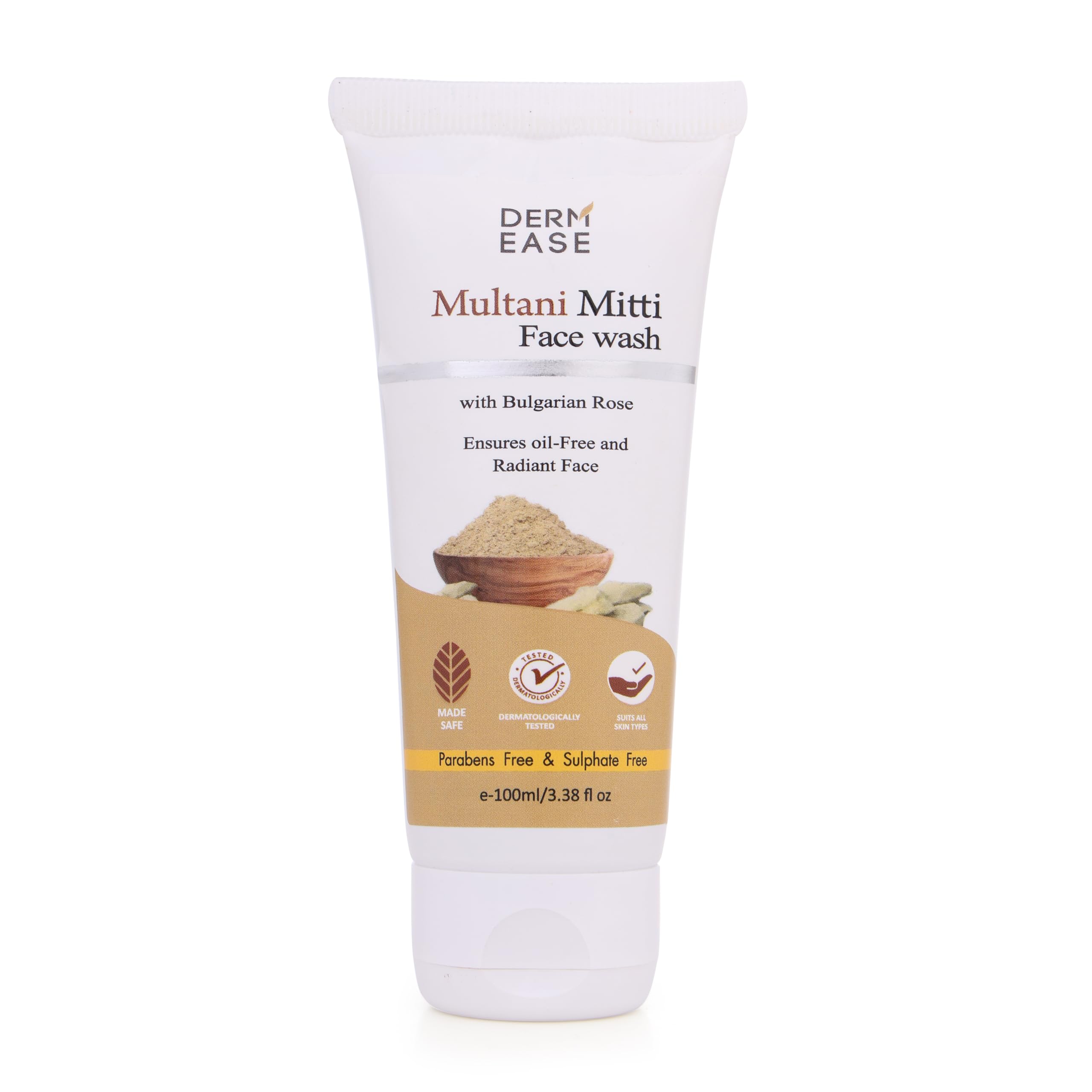 Derm Ease Multani Mitti Face Wash With Bulgarian Rose 100Ml | Face Wash For Men & Women |Sulphate & Paraben Free Face Wash For O